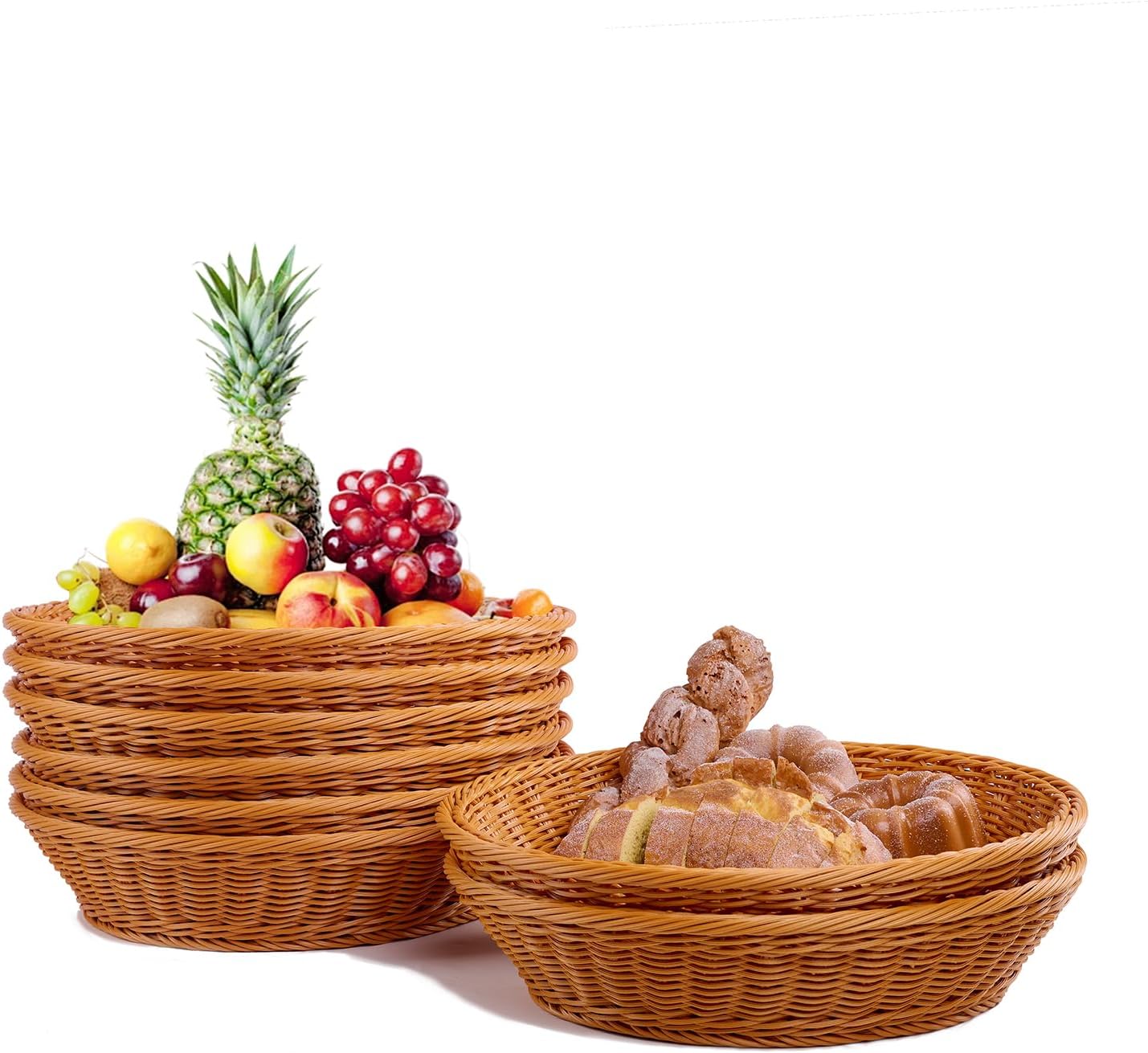 JUEGD 8 Pack Round Plastic Woven Bread Baskets