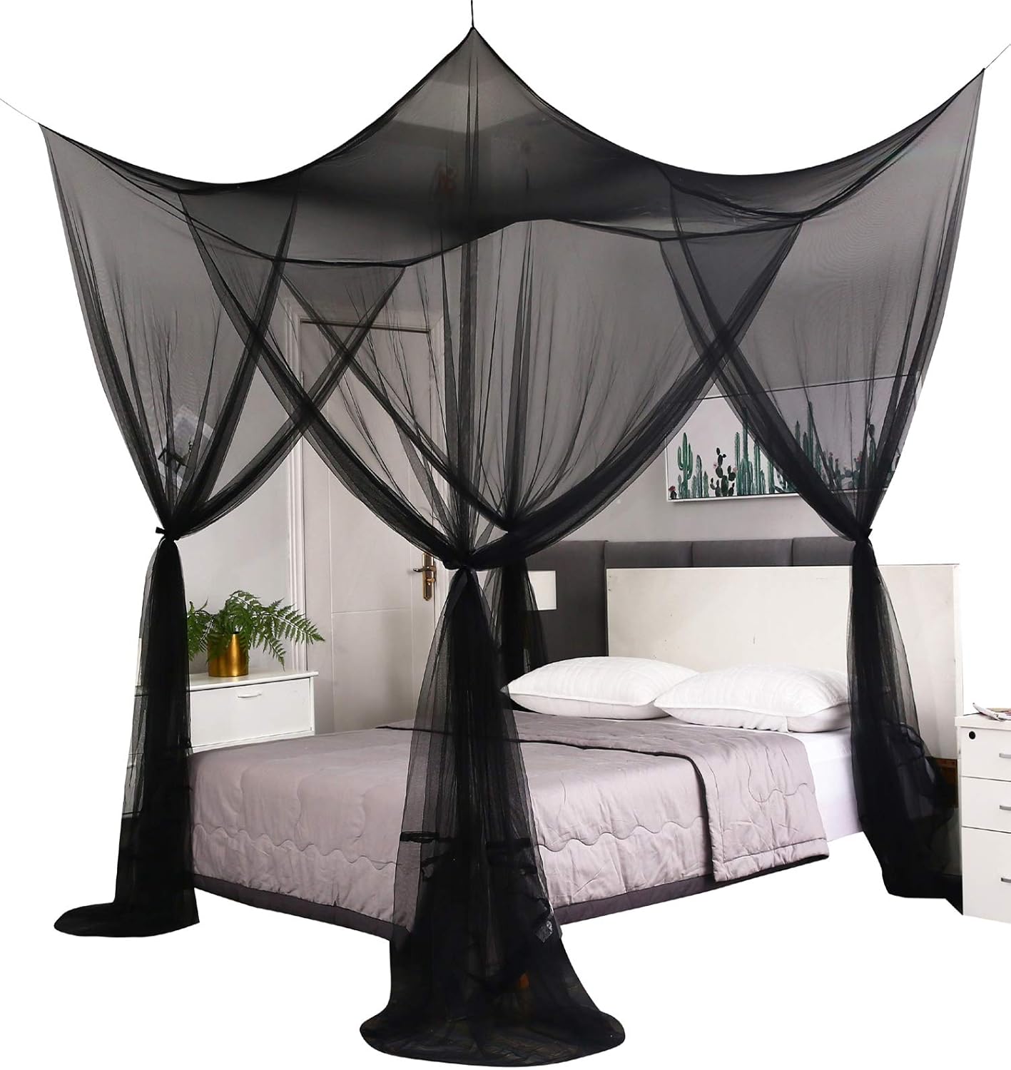 Mengersi Black Bed Canopy Curtains for Full Queen King Size Bed and Outdoor Use