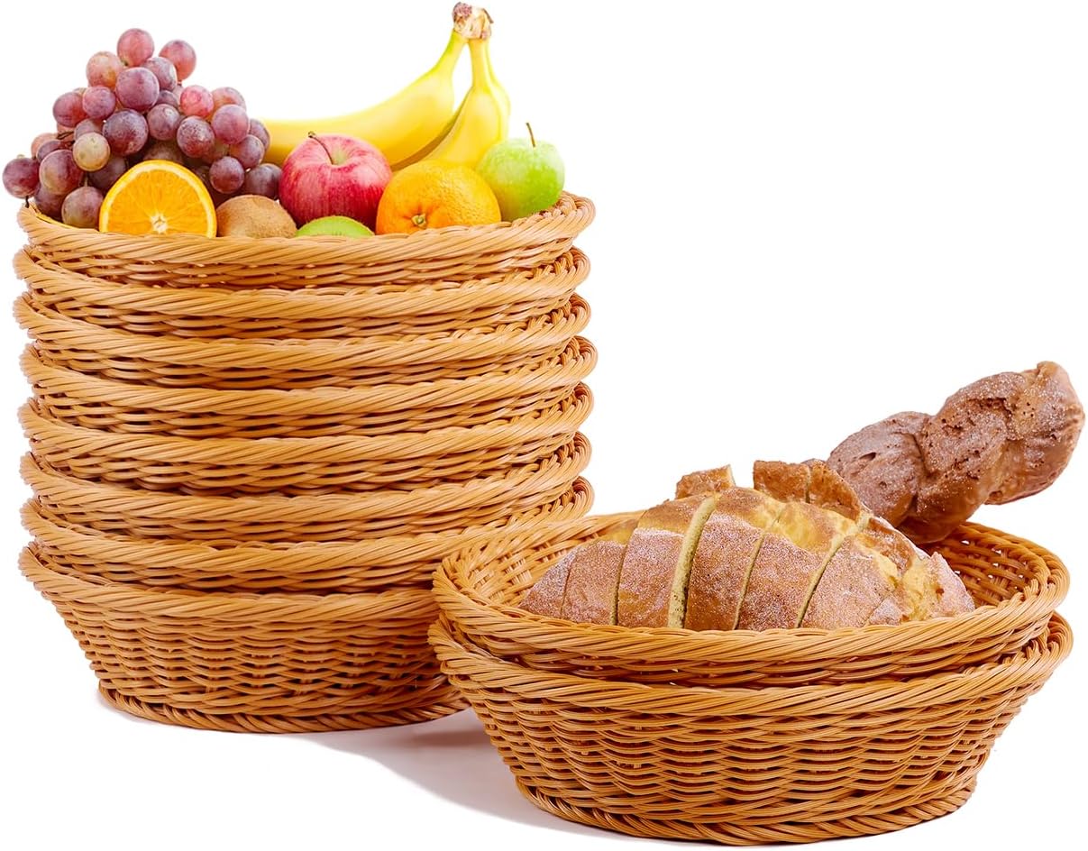 JUEGD 10 Pack Round Plastic Woven Bread Baskets