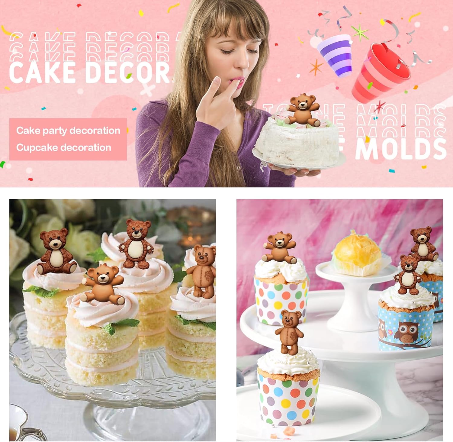 MEMOVAN Bear Silicone Fondant Mold 3pcs