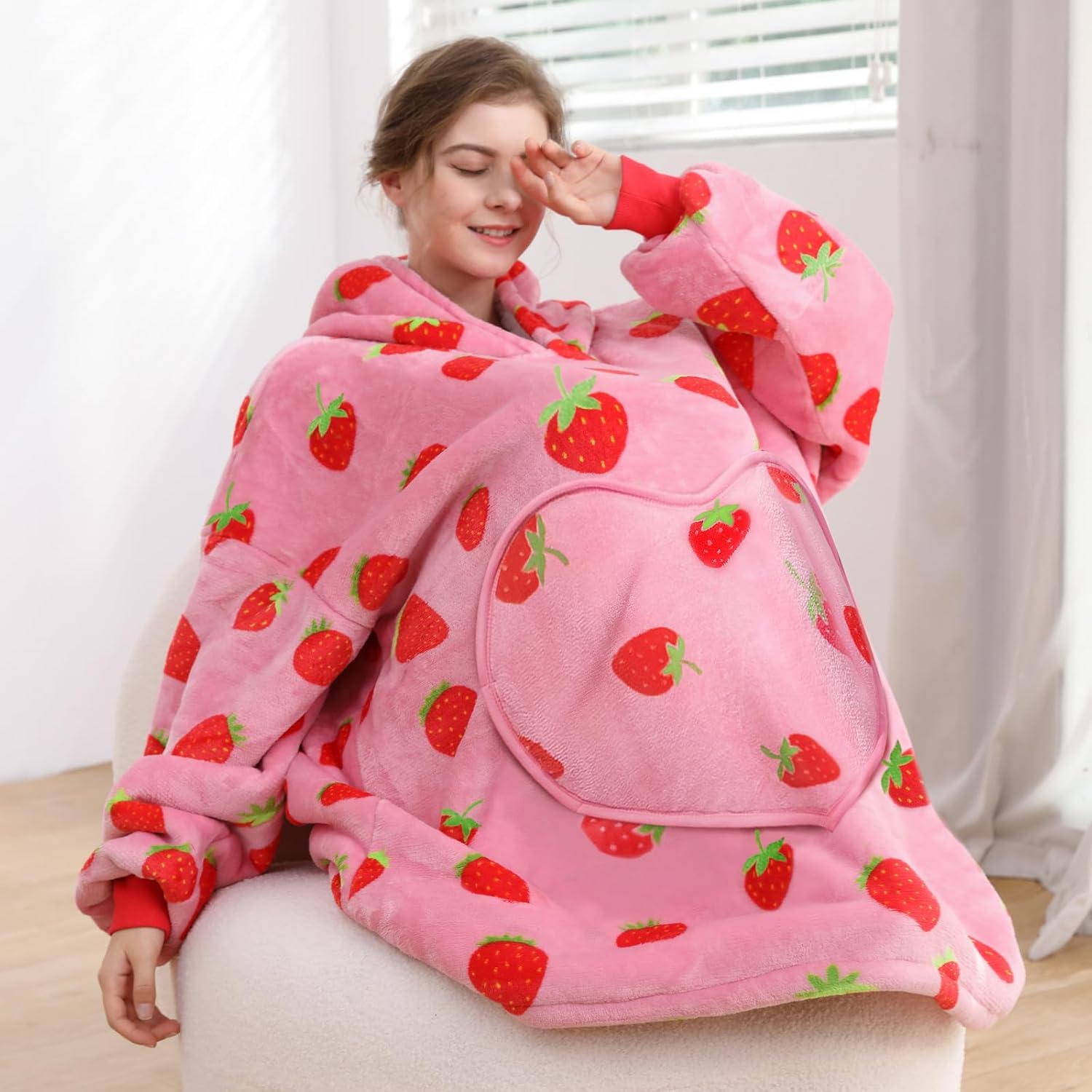 Wearable Blanket Hoodie with Fluffy Sherpa Lining