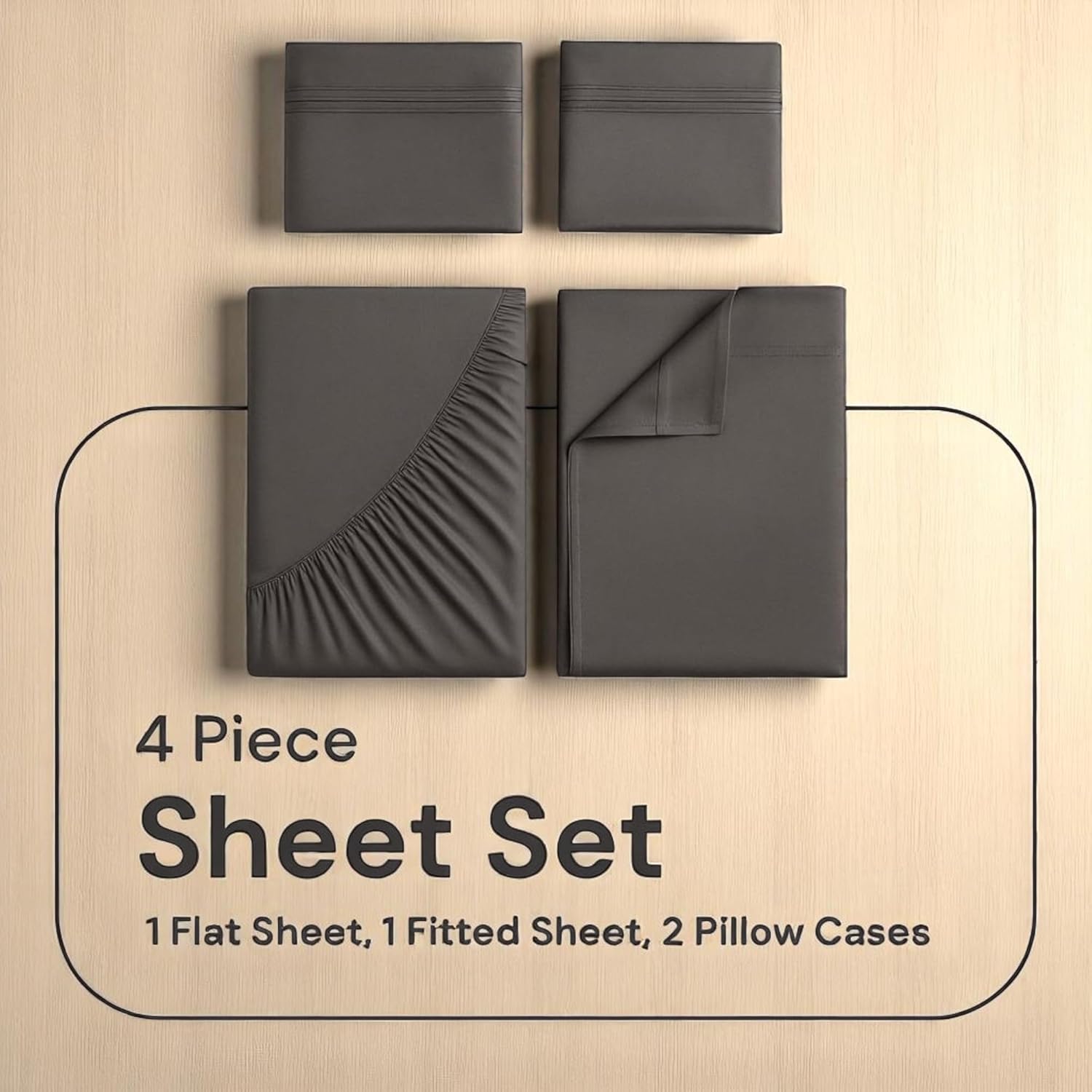 Cal King 4 Piece Microfiber Sheet Set - Dark Grey Luxury Bedding