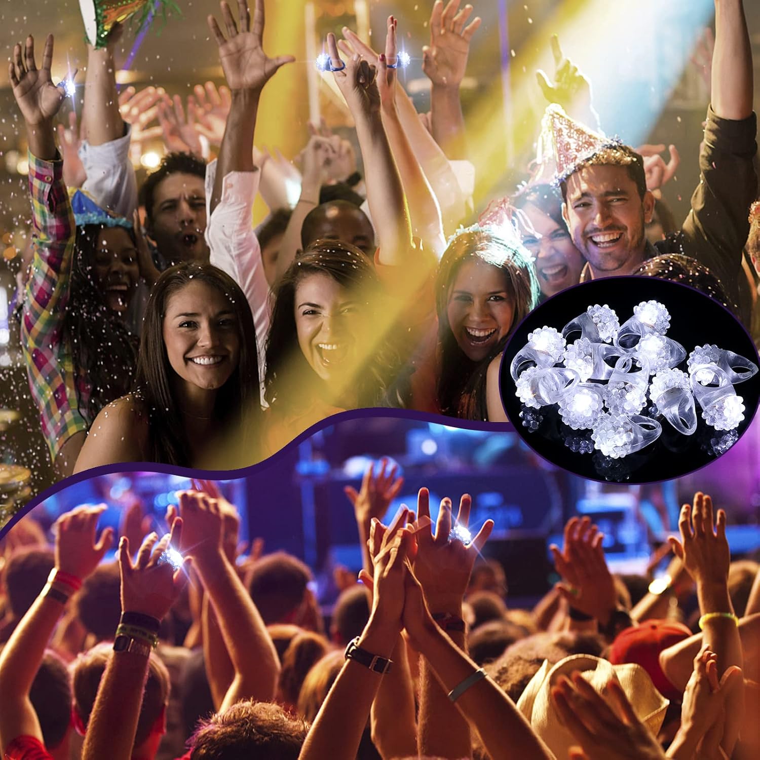 30PCS White LED Flashing Jelly Bumpy Rings for Rave Party