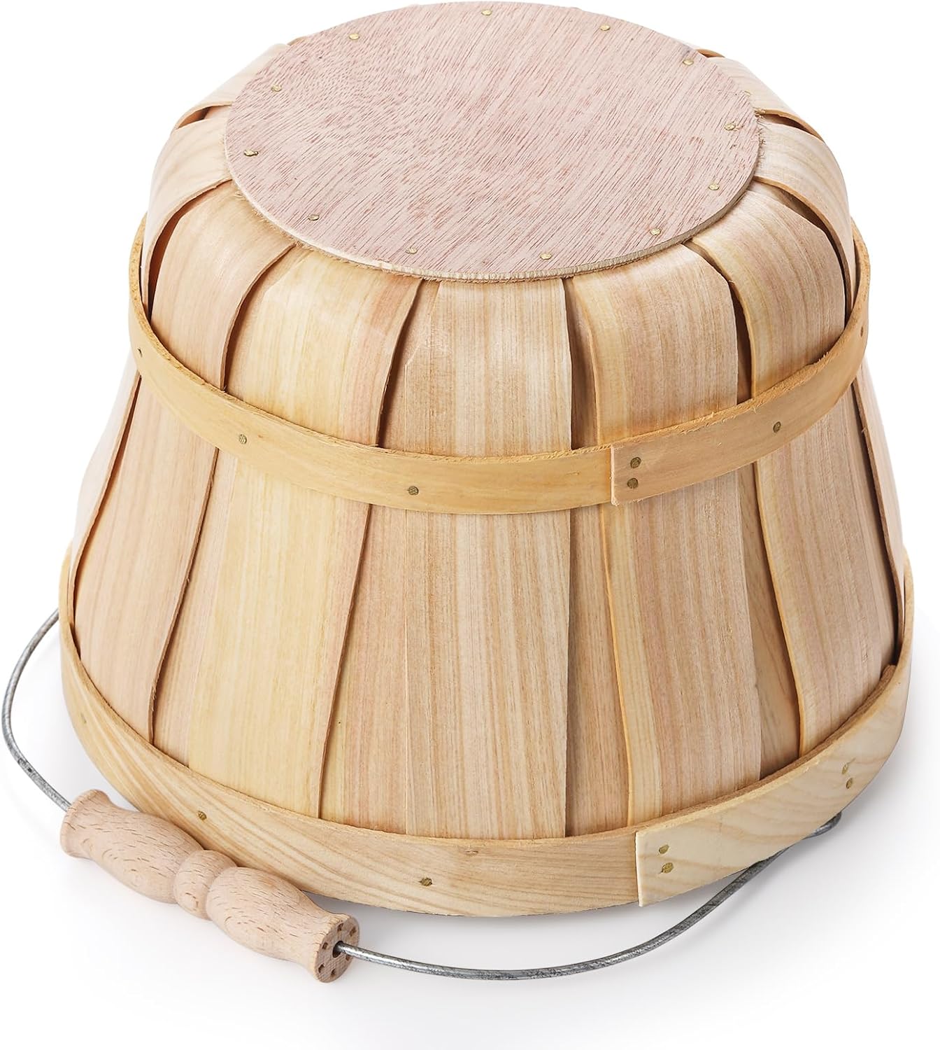 Okllen 2 Pack Round Wooden Baskets with Handle