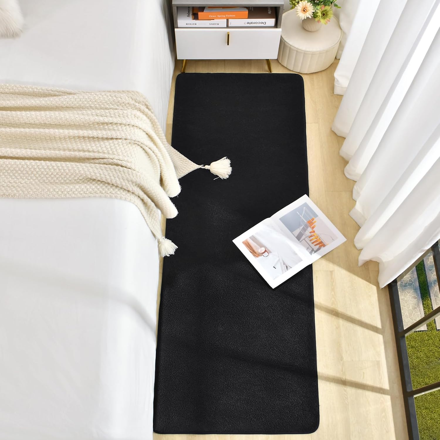 Soft Runner Rugs for Bedroom 2x6 Black Non Slip