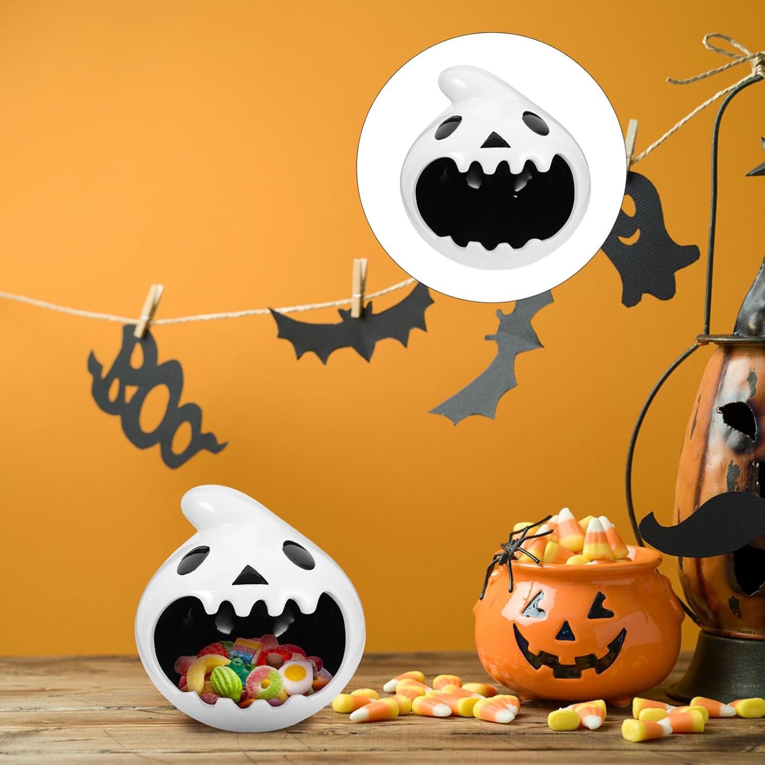 Halloween Candy Bowl Ghost Shaped Ceramic Candle Holder