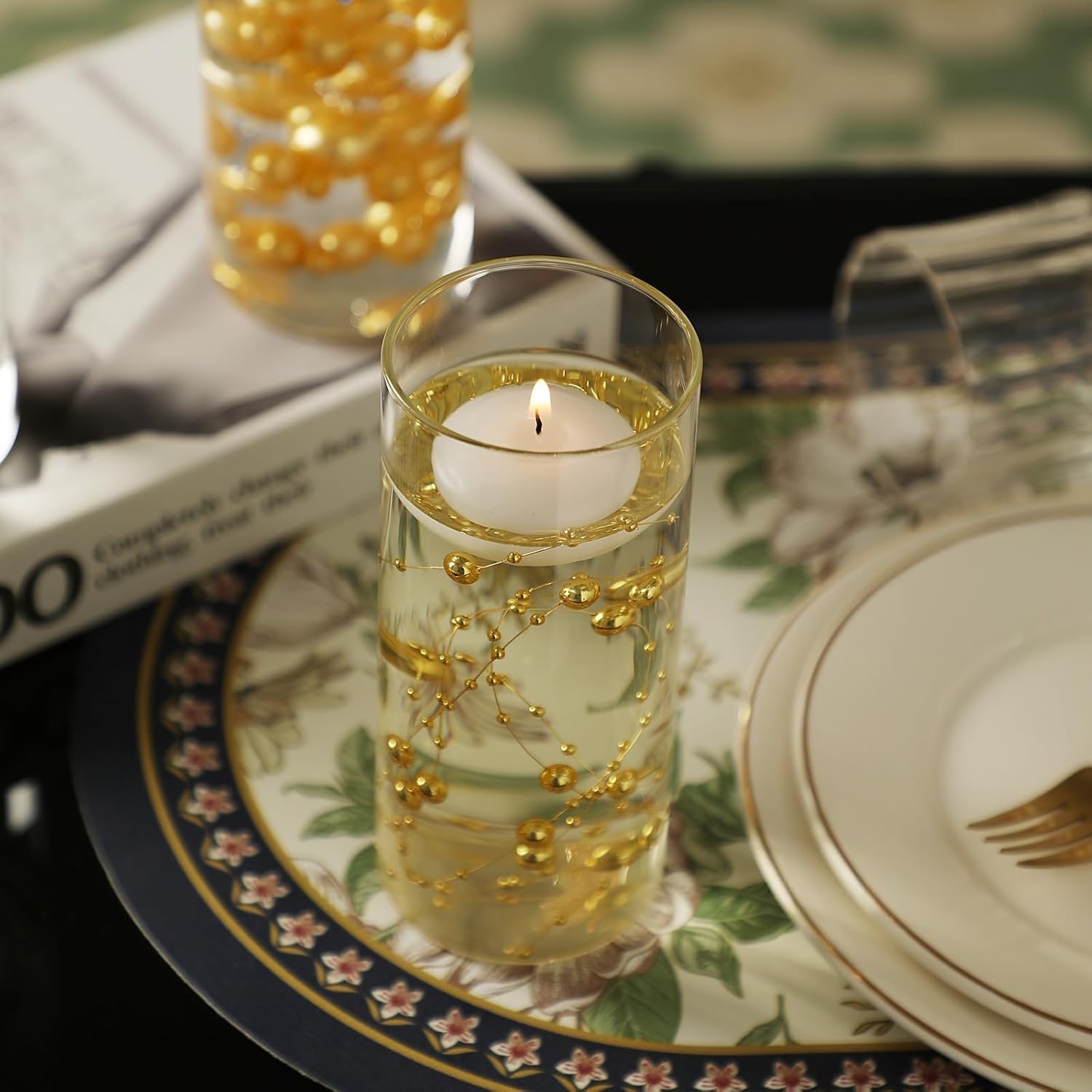 Set of 16 Glass Cylinder Vases with 24 Floating Candles for Centerpieces