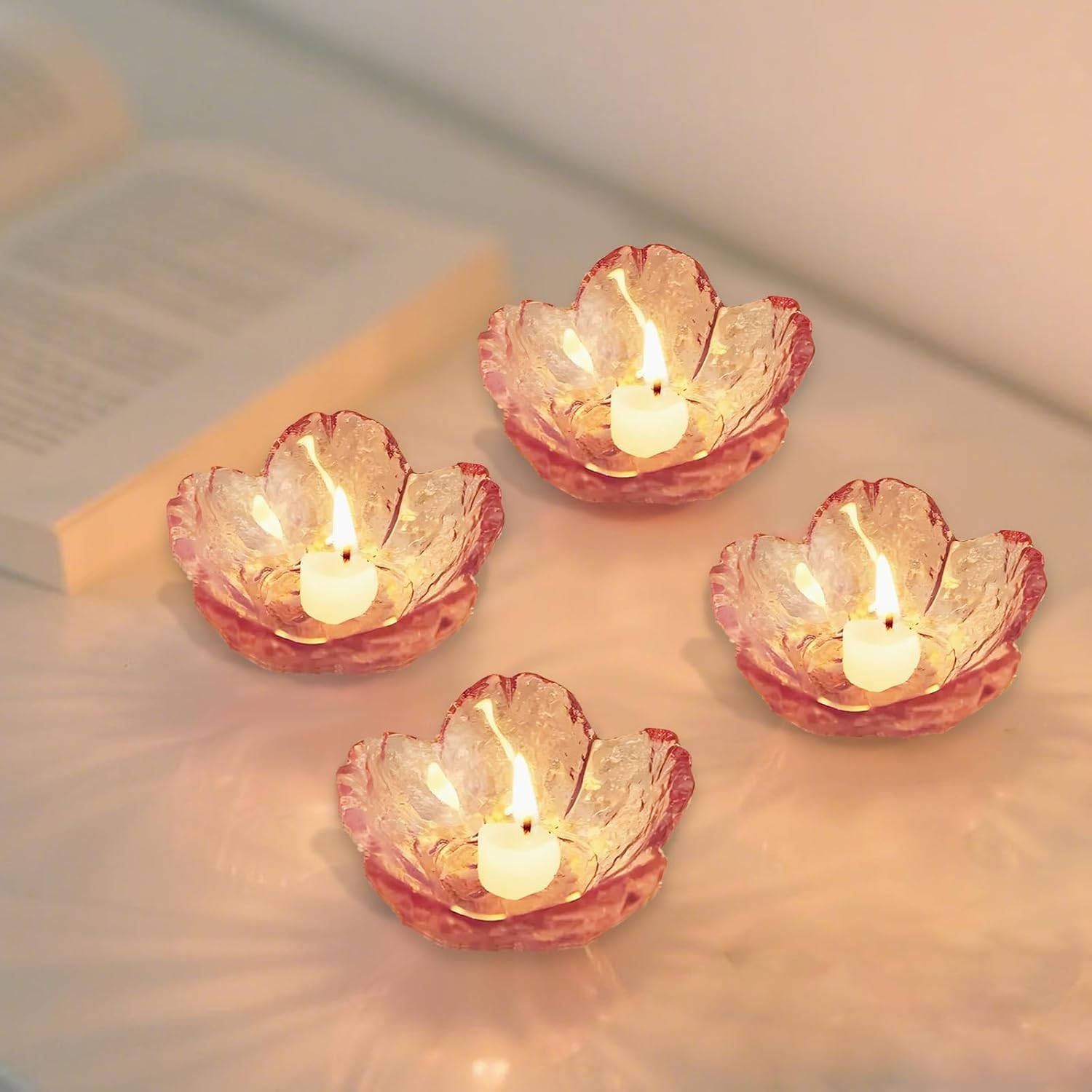 Elegant Cherry Blossom Glass Candle Holder Set of 6