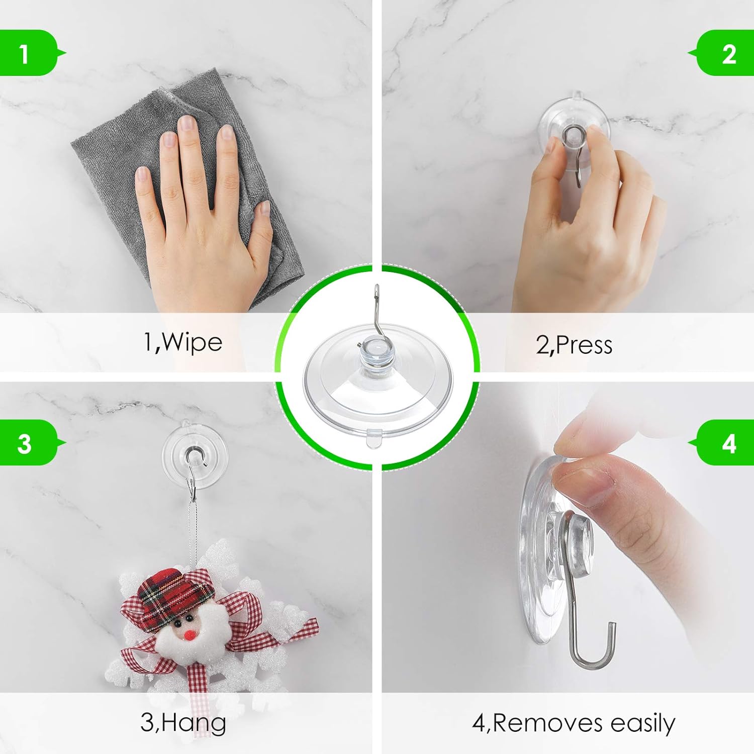 HangerSpace Suction Cup Hooks 12 Pack Clear PVC