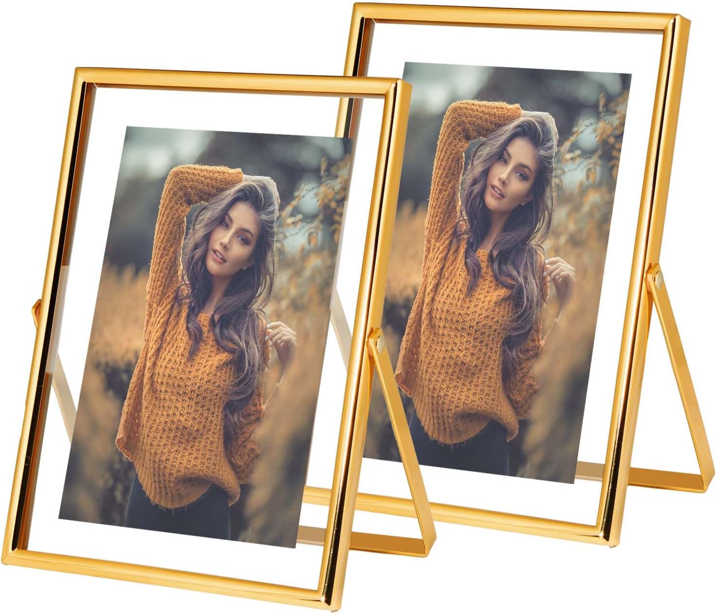 Xinkerco 5x7 Gold Floating Frame 2 Pack for 4x6 and 3x5 Photos