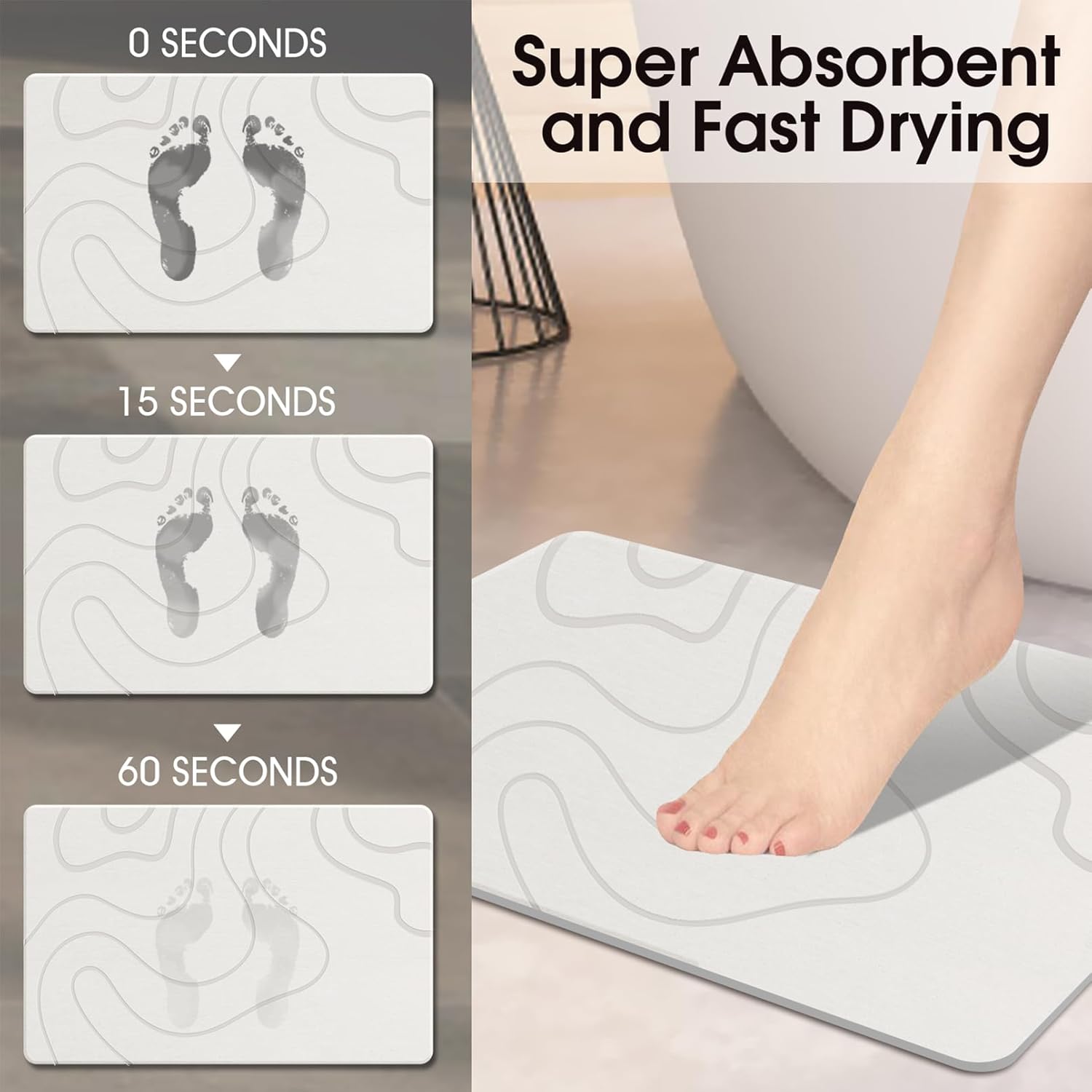 ZIKIBL Stone Bath Mat Non-Slip Durable 24x16 White