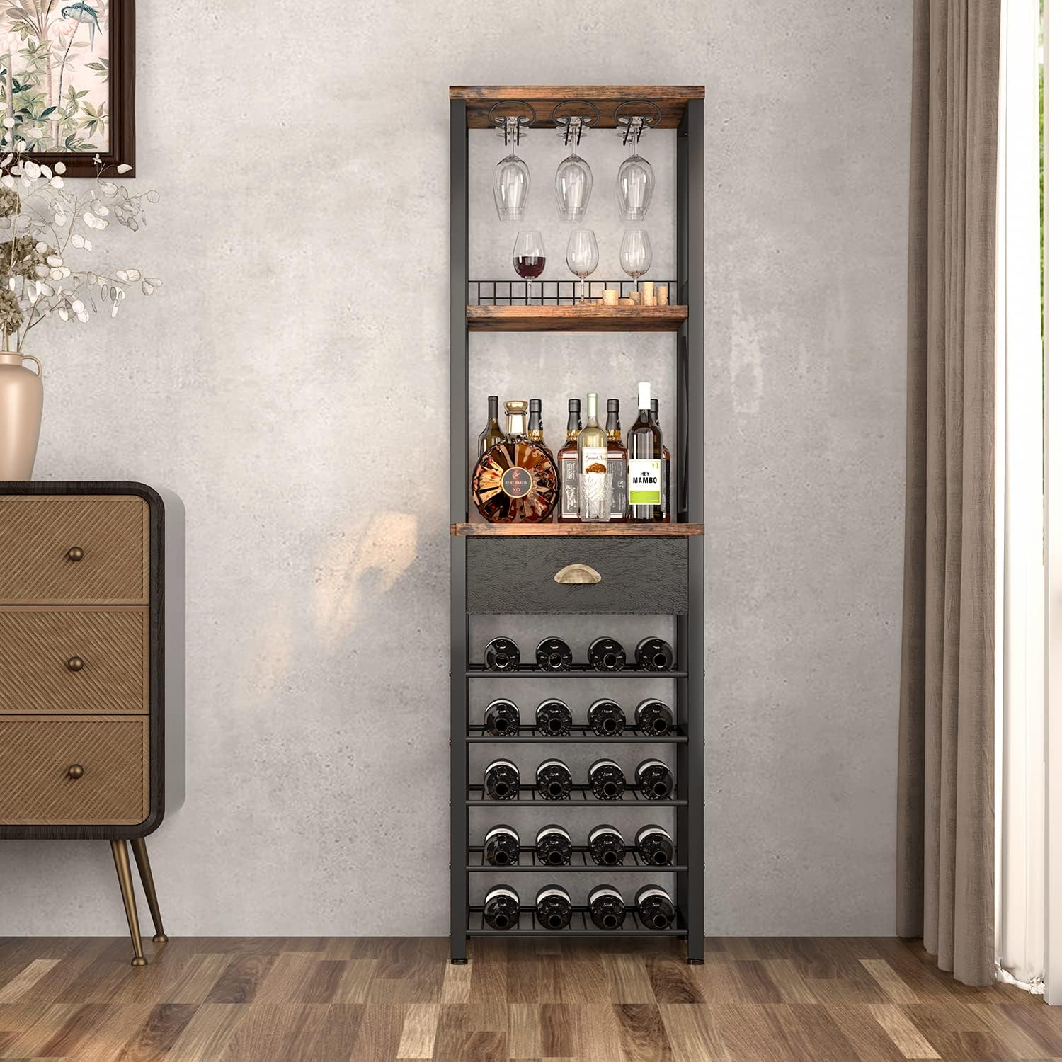 Homeiju Freestanding Wine Rack with 4 Tiers and Tabletop