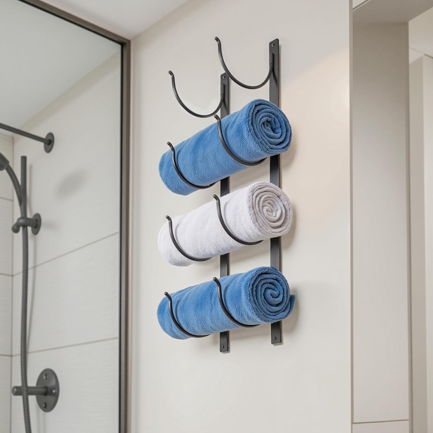 4-Tier Black Metal Towel Rack for Bathroom