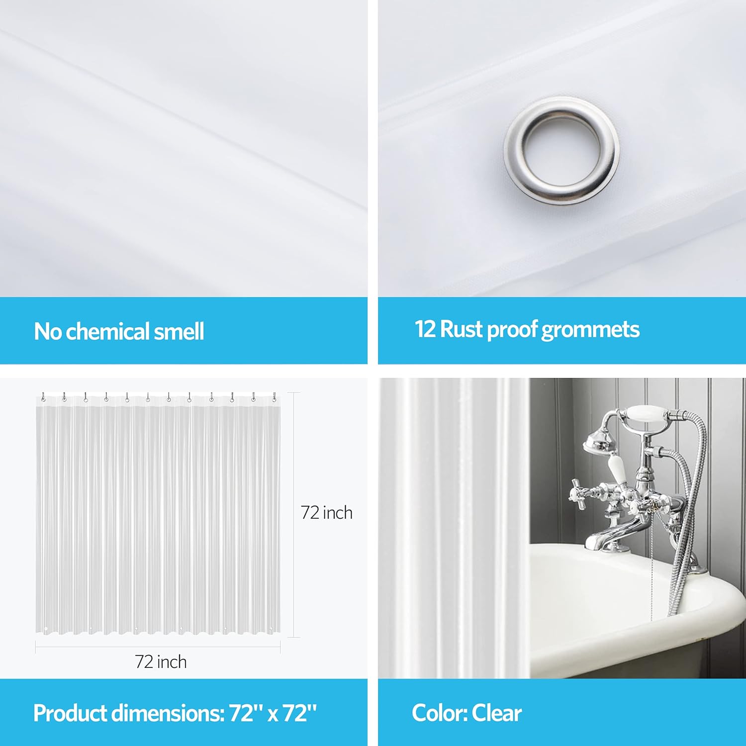 EHZNZIE Clear Shower Curtain Liner 72x72 Inches