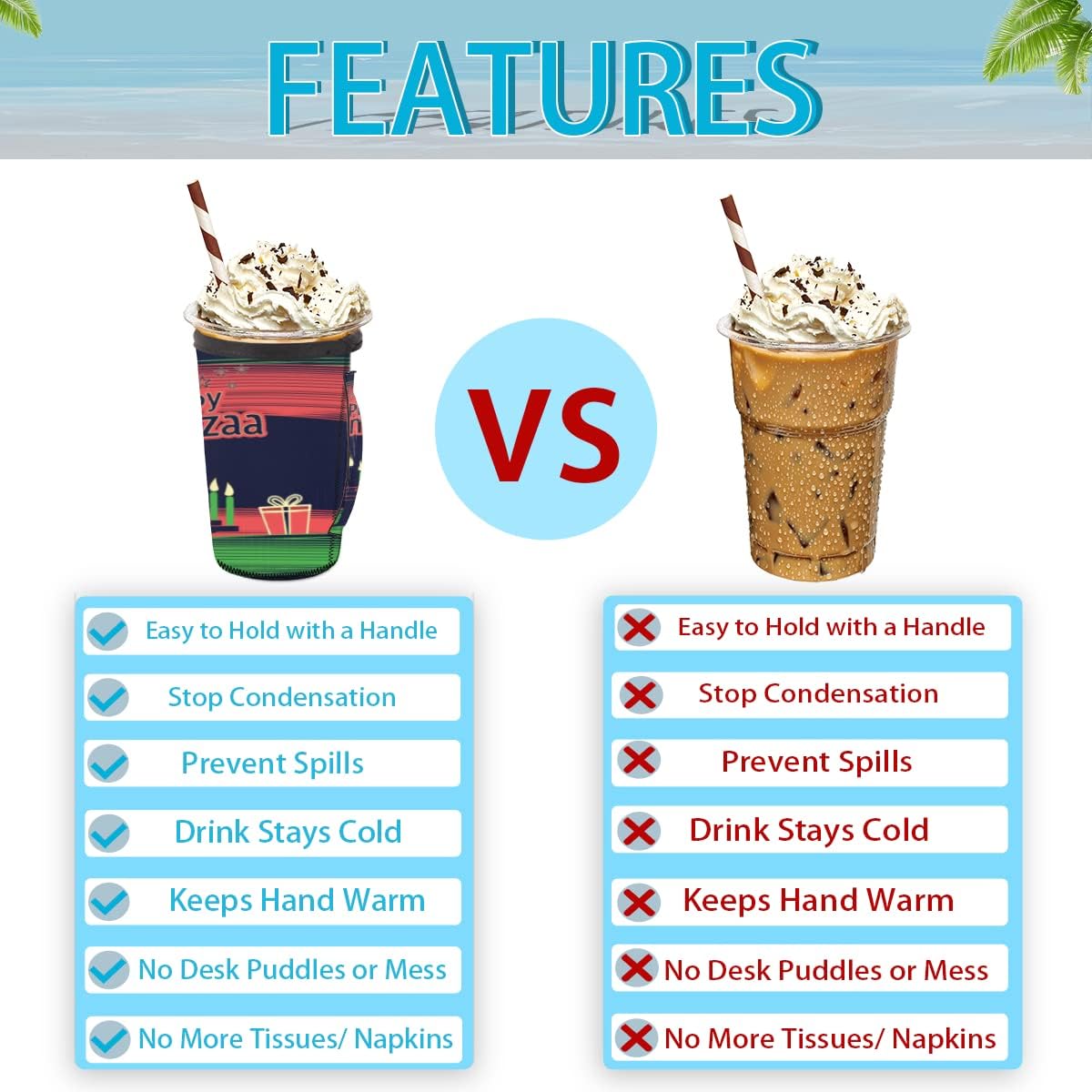 Reusable Iced Coffee Cup Sleeve With Handle For Hot And Cold Drinks