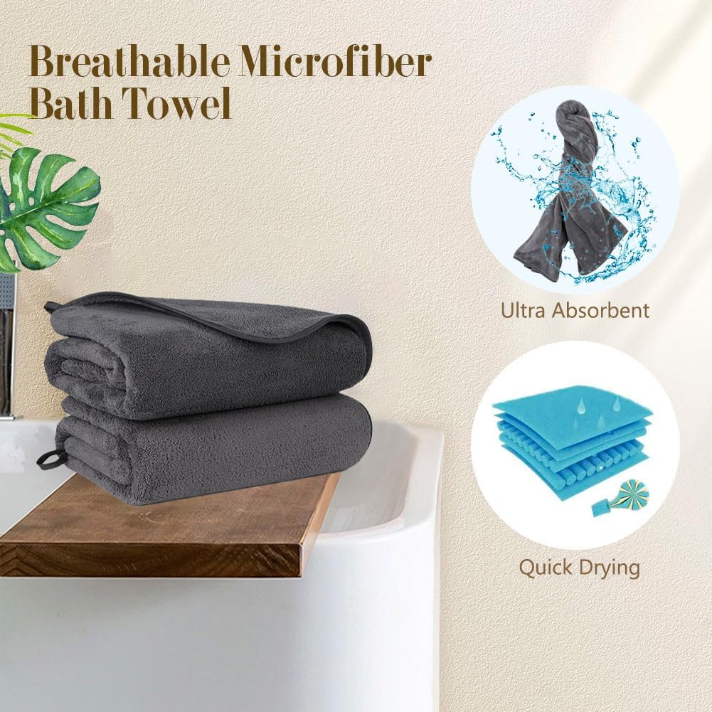 Orighty Bath Towels Pack of 2 - Soft Microfiber Quick Drying Grey