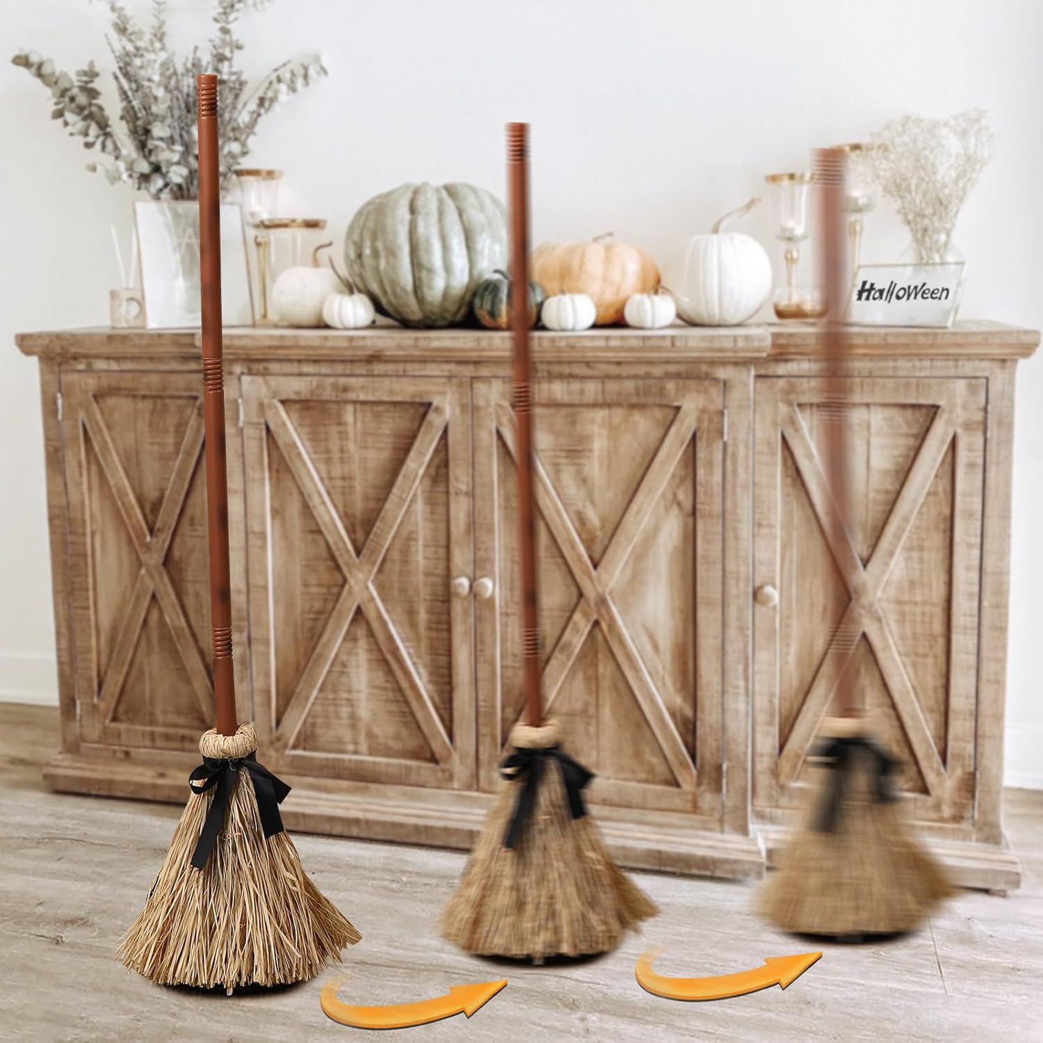 Halloween Animated Floating Witch Broom - 435 Inches Tall
