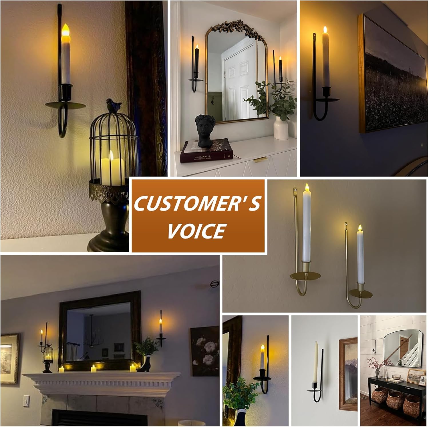 XAROO Candle Sconces Set of 2 Black Wall Mount