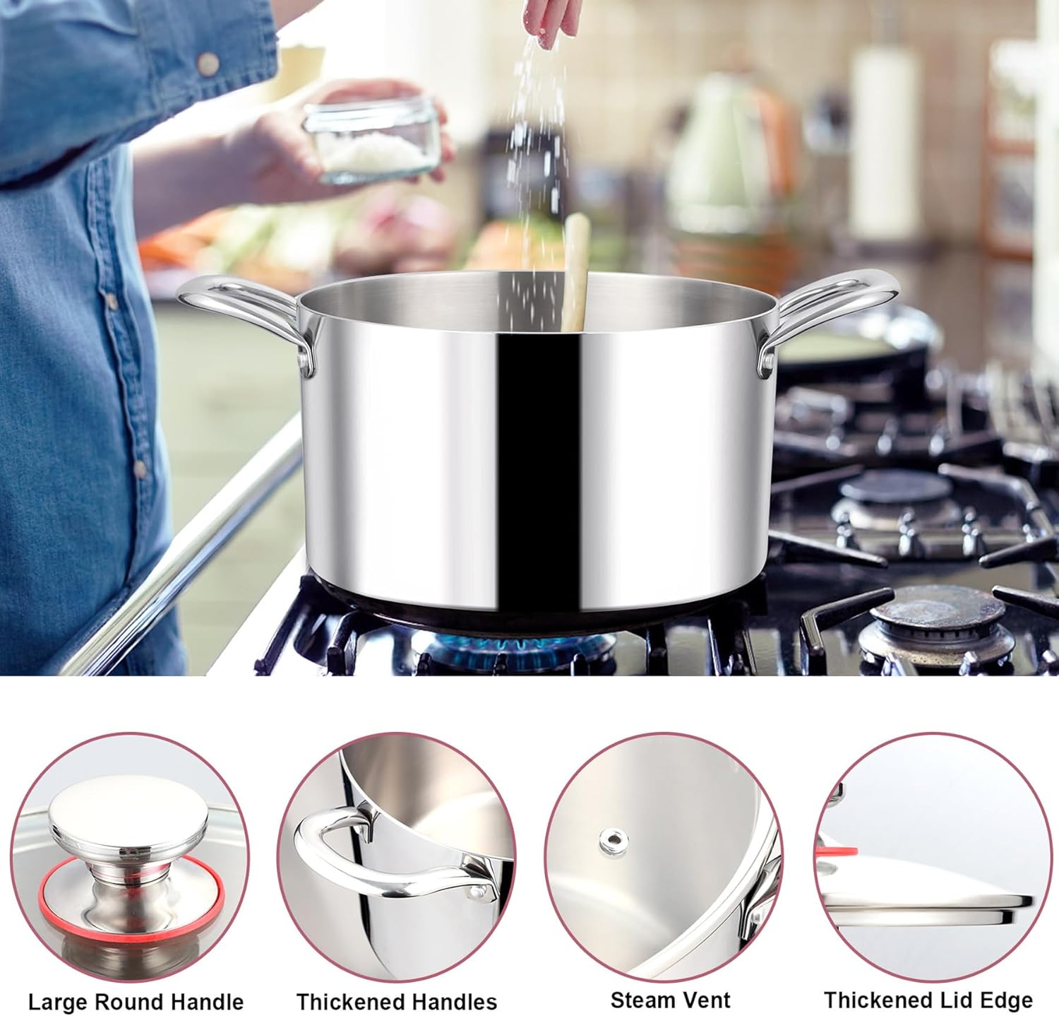 LIANYU 8QT Stainless Steel Stock Pot with Lid
