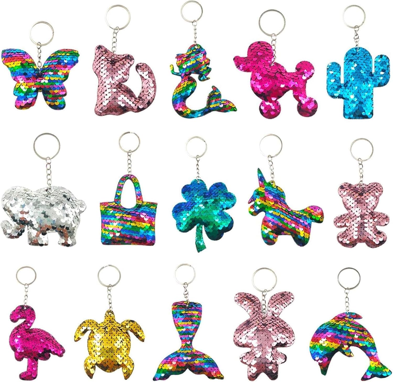 GuassLee 15Pcs Flip Sequin Keychain Set