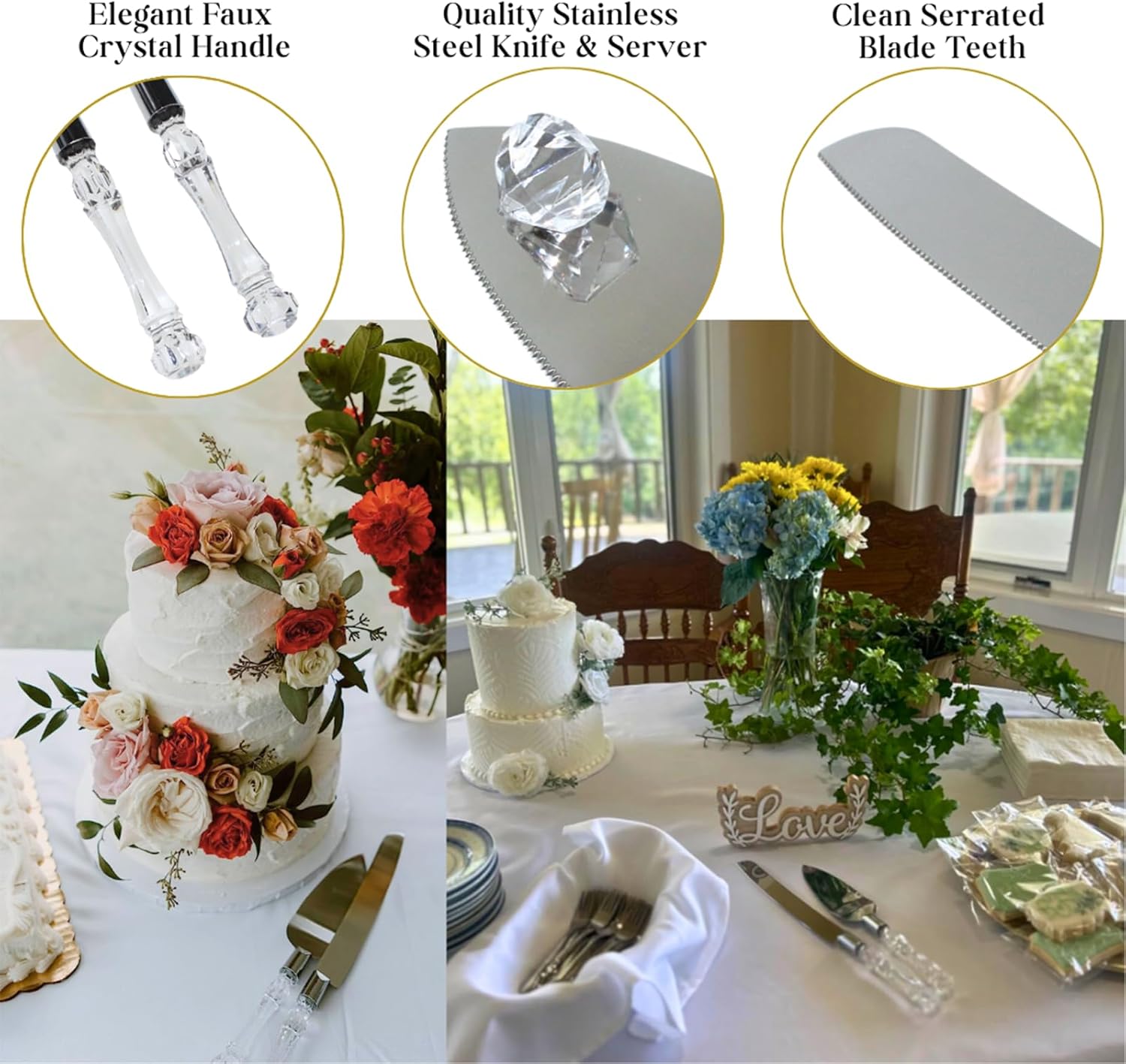 Adorox Cake Knife and Server Set with Acrylic Faux Crystal Handles