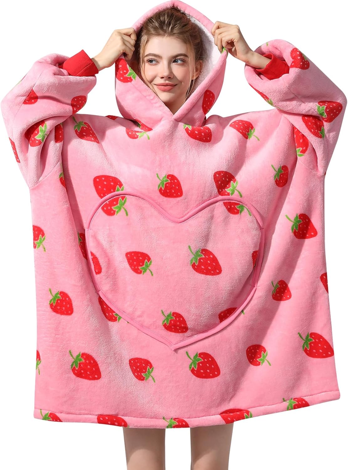 Wearable Blanket Hoodie with Fluffy Sherpa Lining