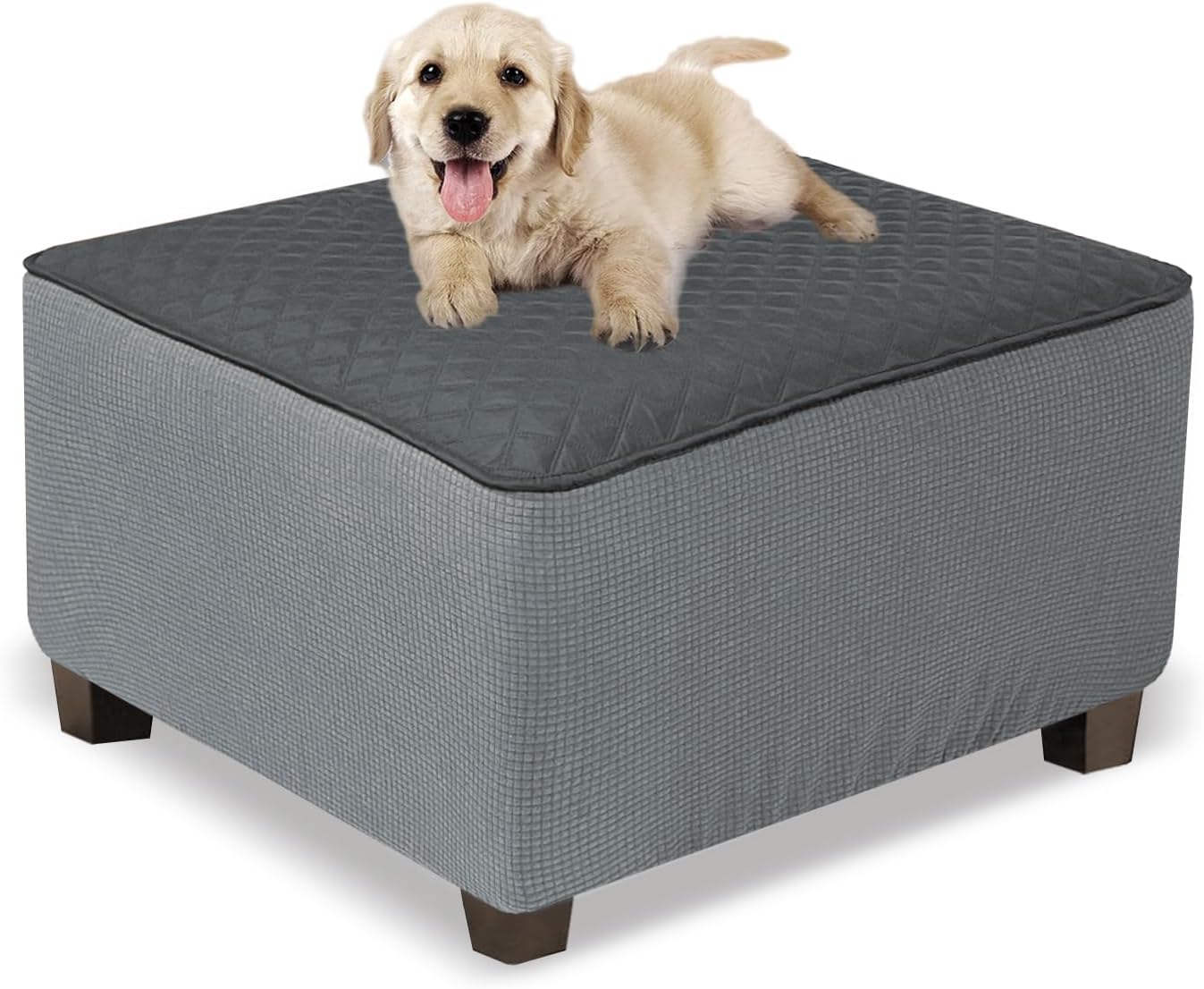 NeColorLife Square Ottoman Slipcover Dark Gray Large