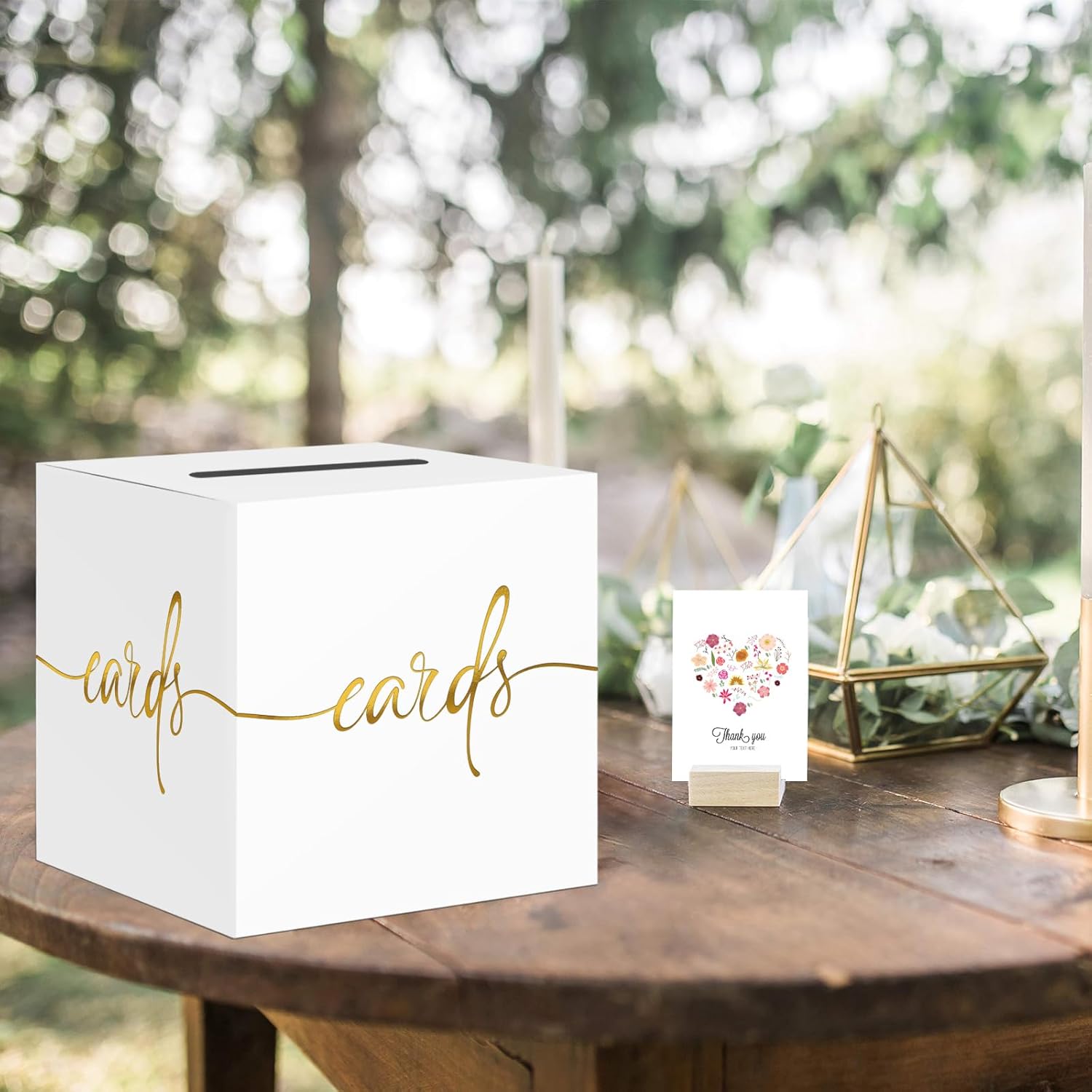 White Card Box with Gold Foil Design - Party Wedding Graduation Baby Shower