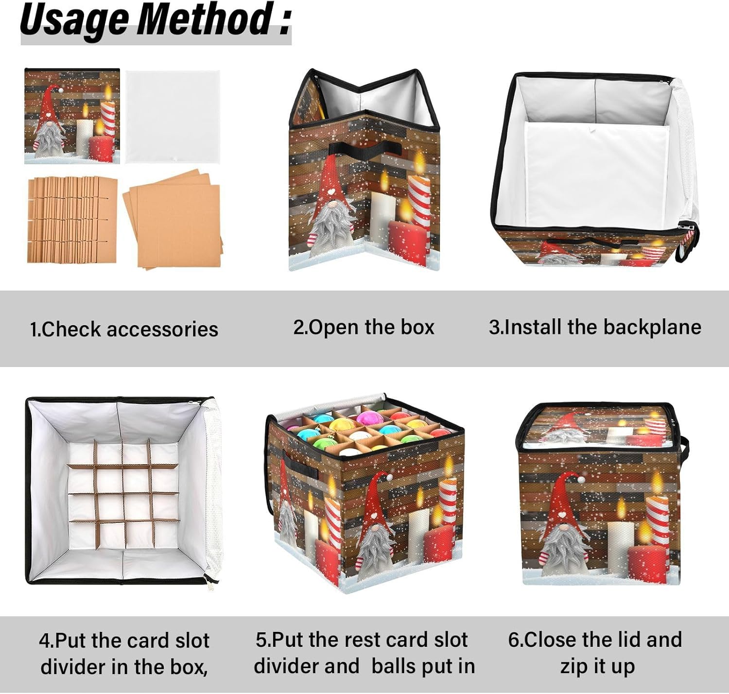 Christmas Ornament Storage Box with Zipper Dividers 13x13 Inch
