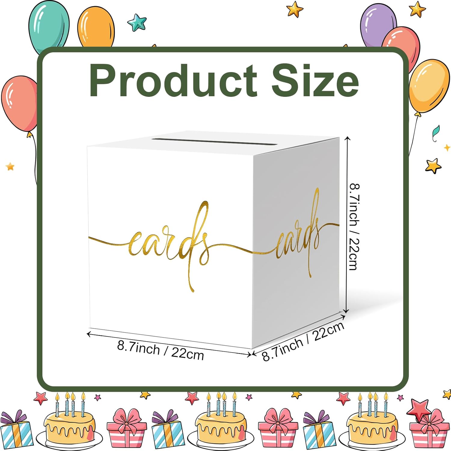 White Card Box with Gold Foil Design - Party Wedding Graduation Baby Shower