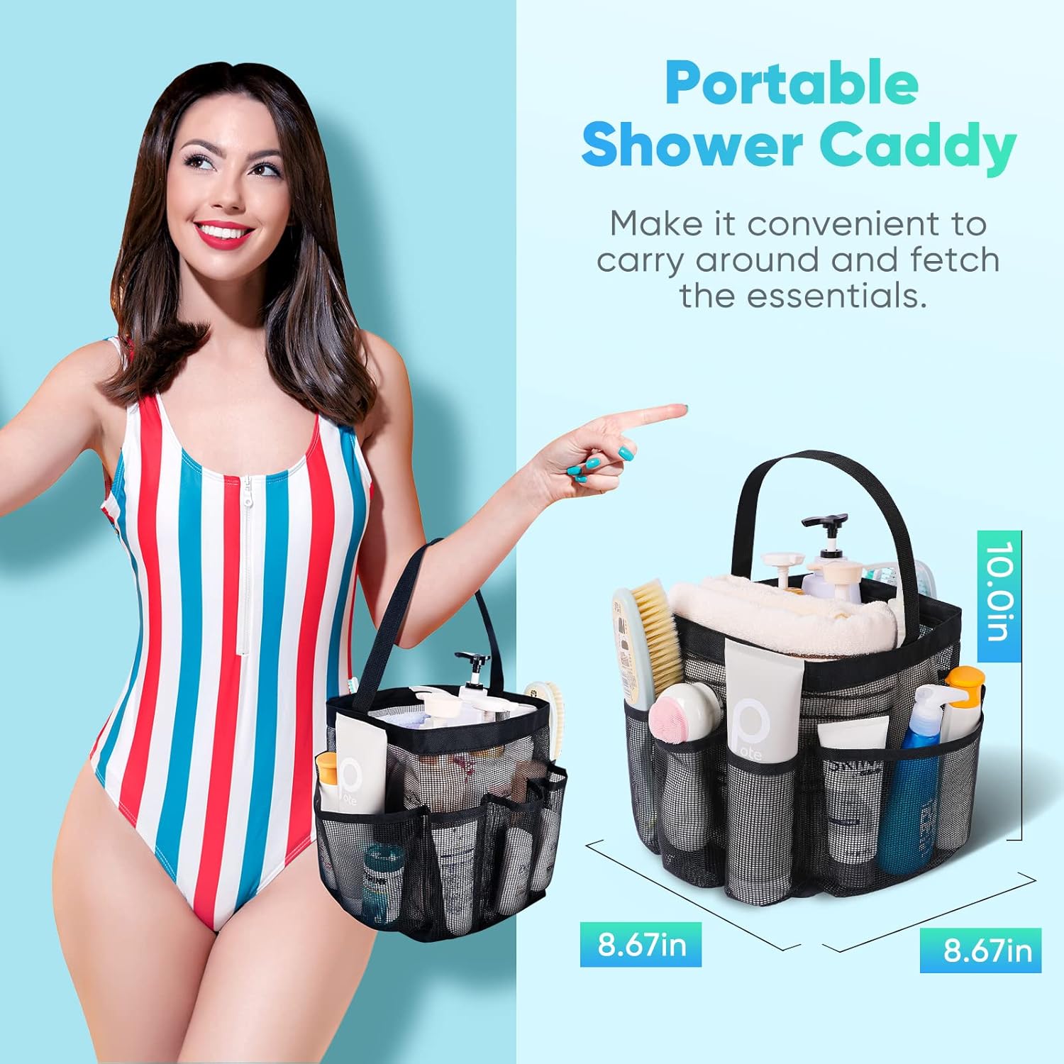 EUDELE Mesh Shower Caddy Portable 8 Pocket