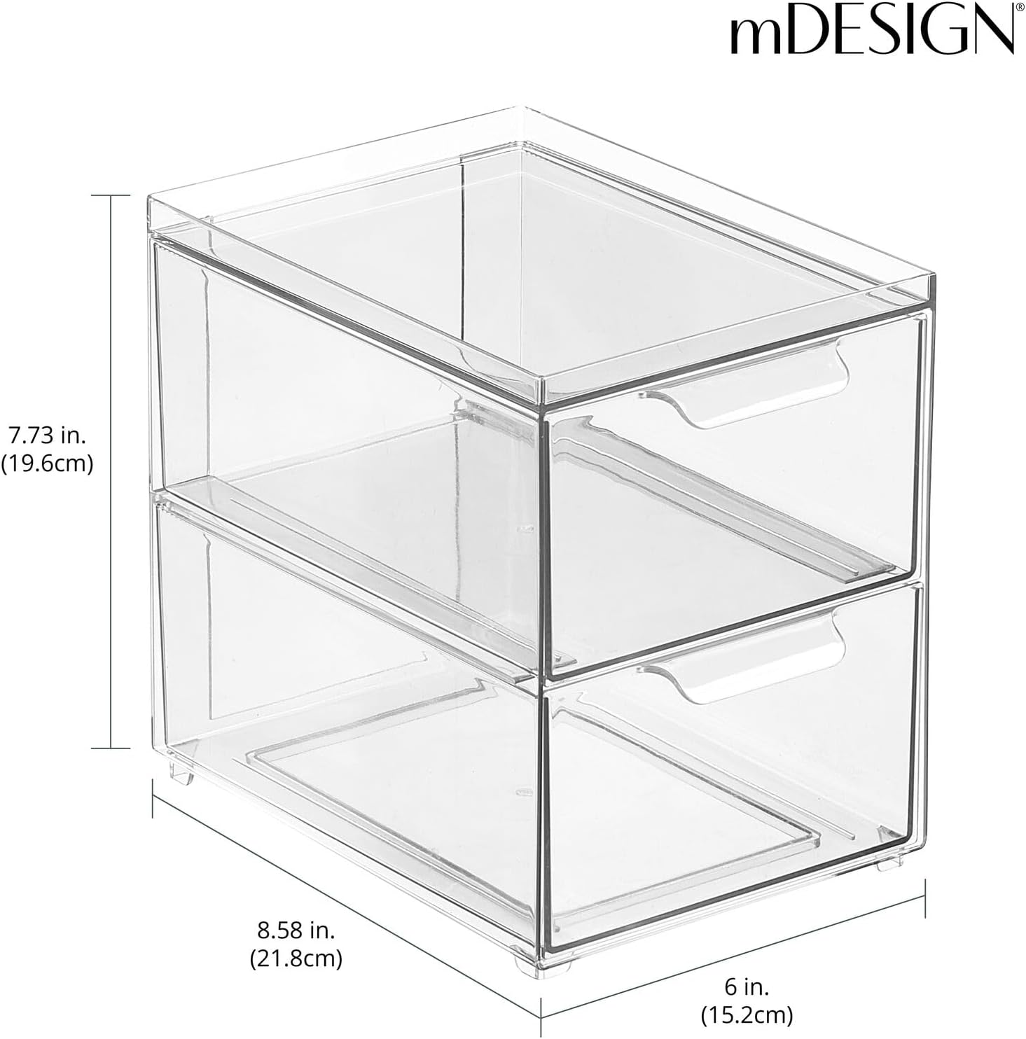 mDesign Stackable Storage Containers with 2 Drawers - 4 Pack Clear