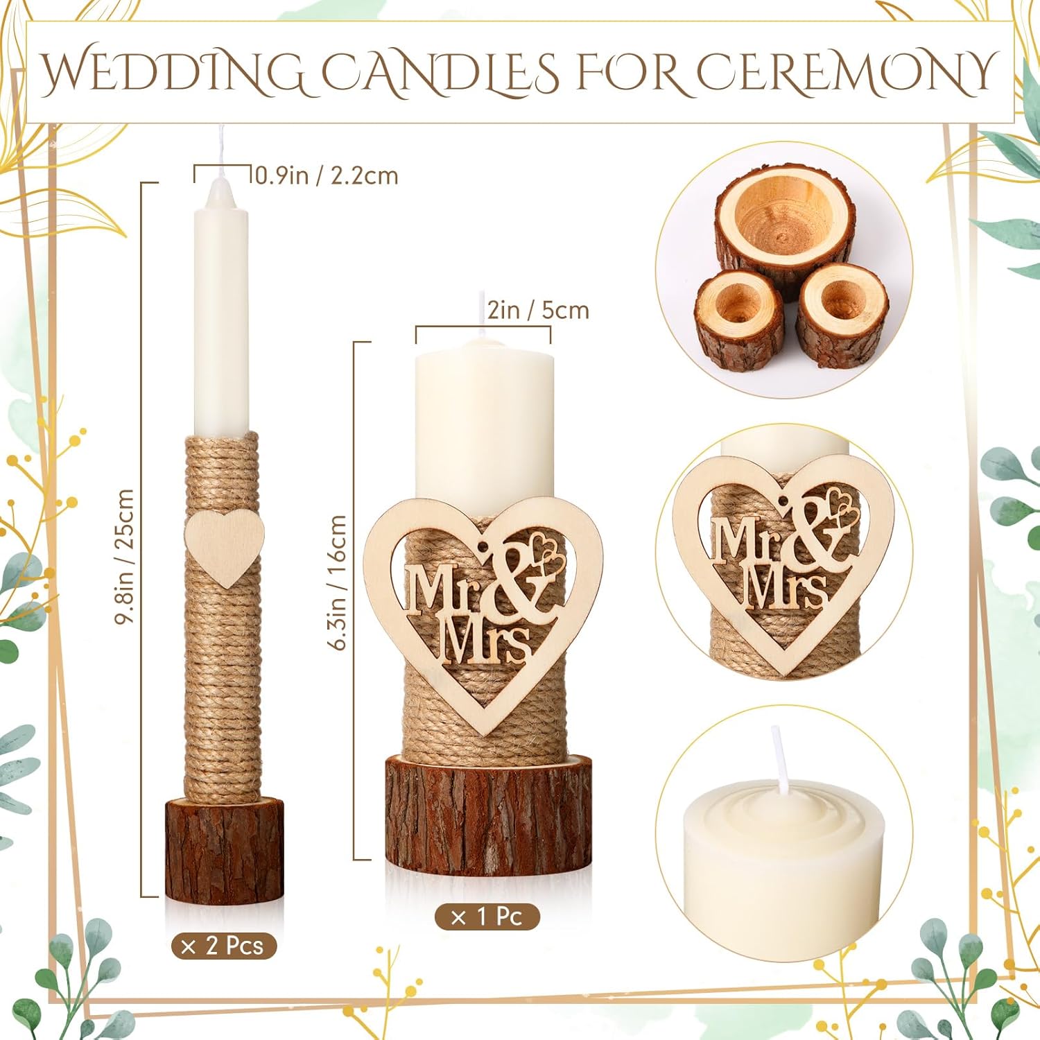 Rustic Unity Candles Set for Wedding Ceremony