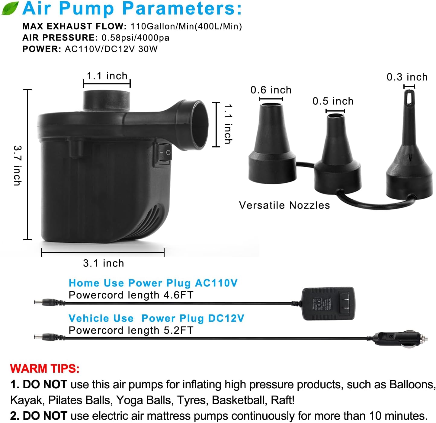 Newpol Electric Air Pump for Inflatable Beds and Pools