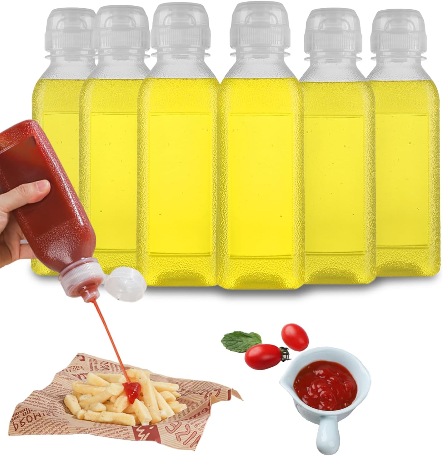 RAMFIYN 10oz Condiment Squeeze Bottles with Flip Top - 6 Pack