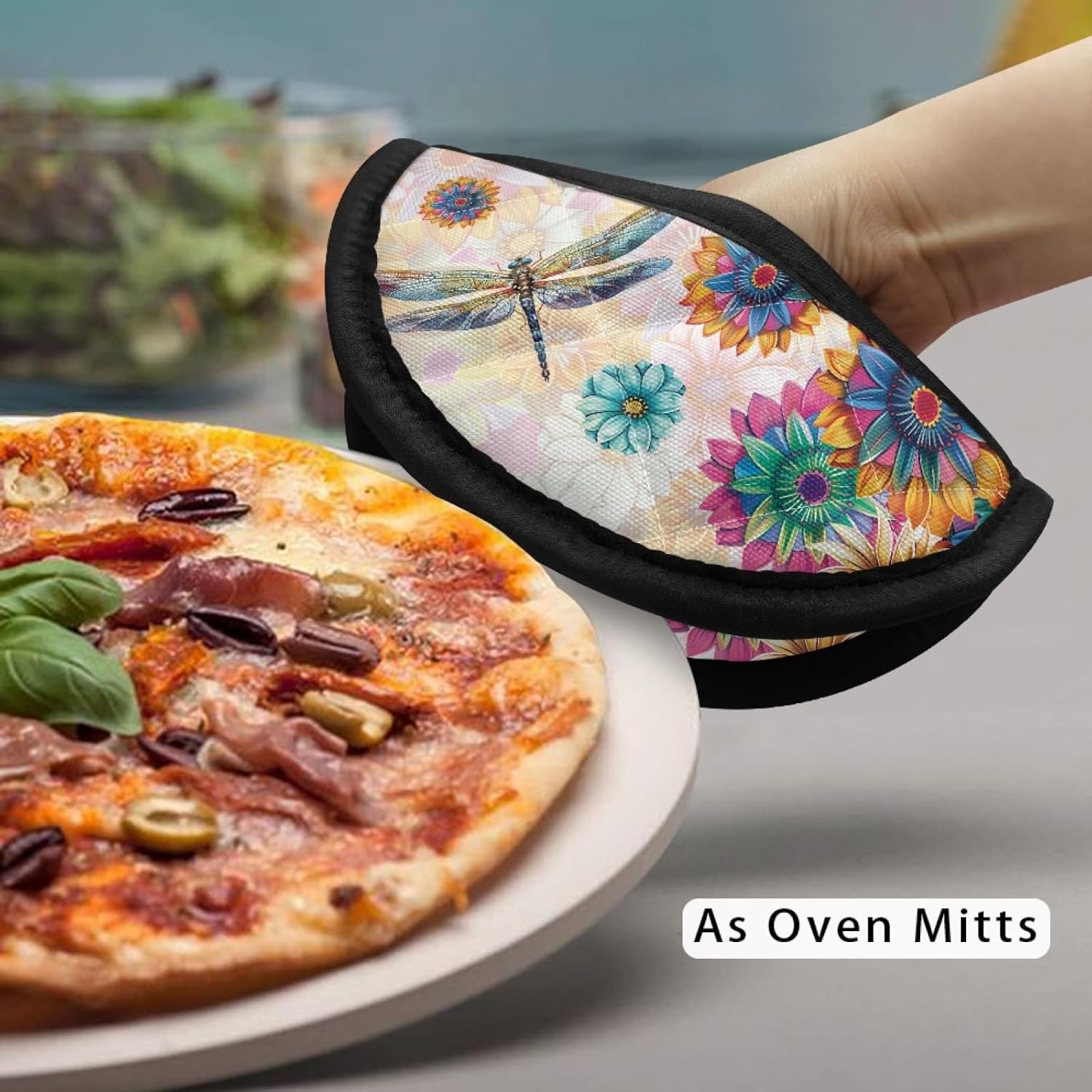 NETILGEN Boho Floral Dragonfly Pot Holders