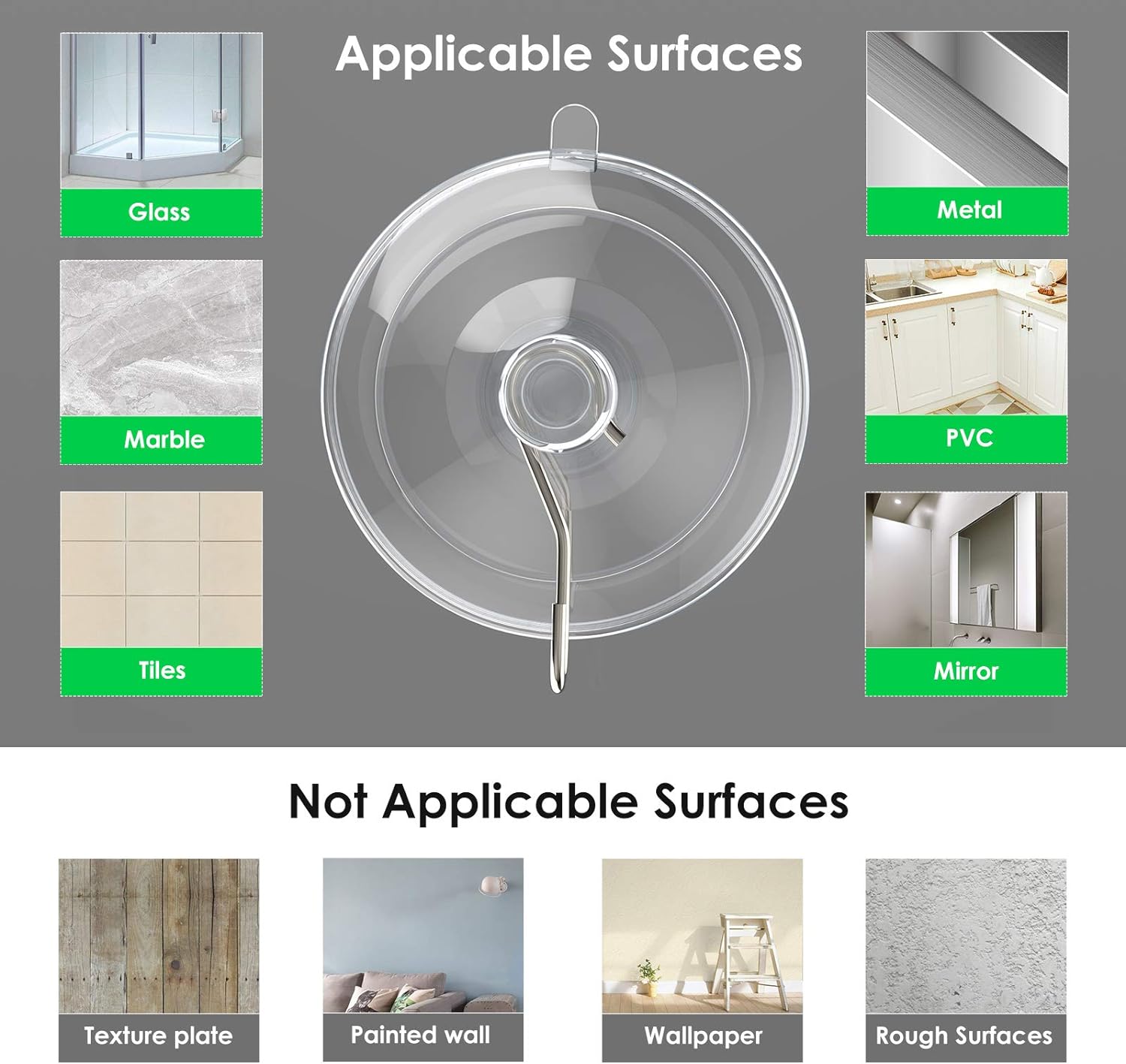HangerSpace Suction Cup Hooks 12 Pack Clear PVC