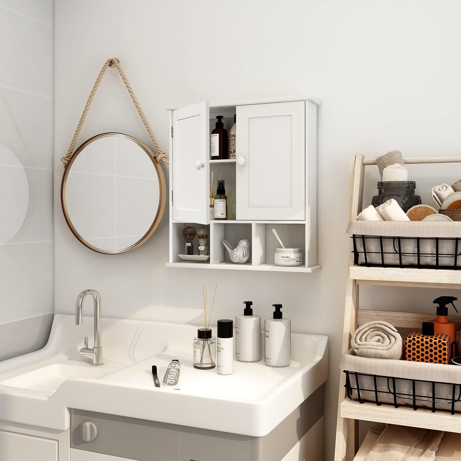 TaoHFE Wall Cabinet Over Toilet Storage With Adjustable Shelves