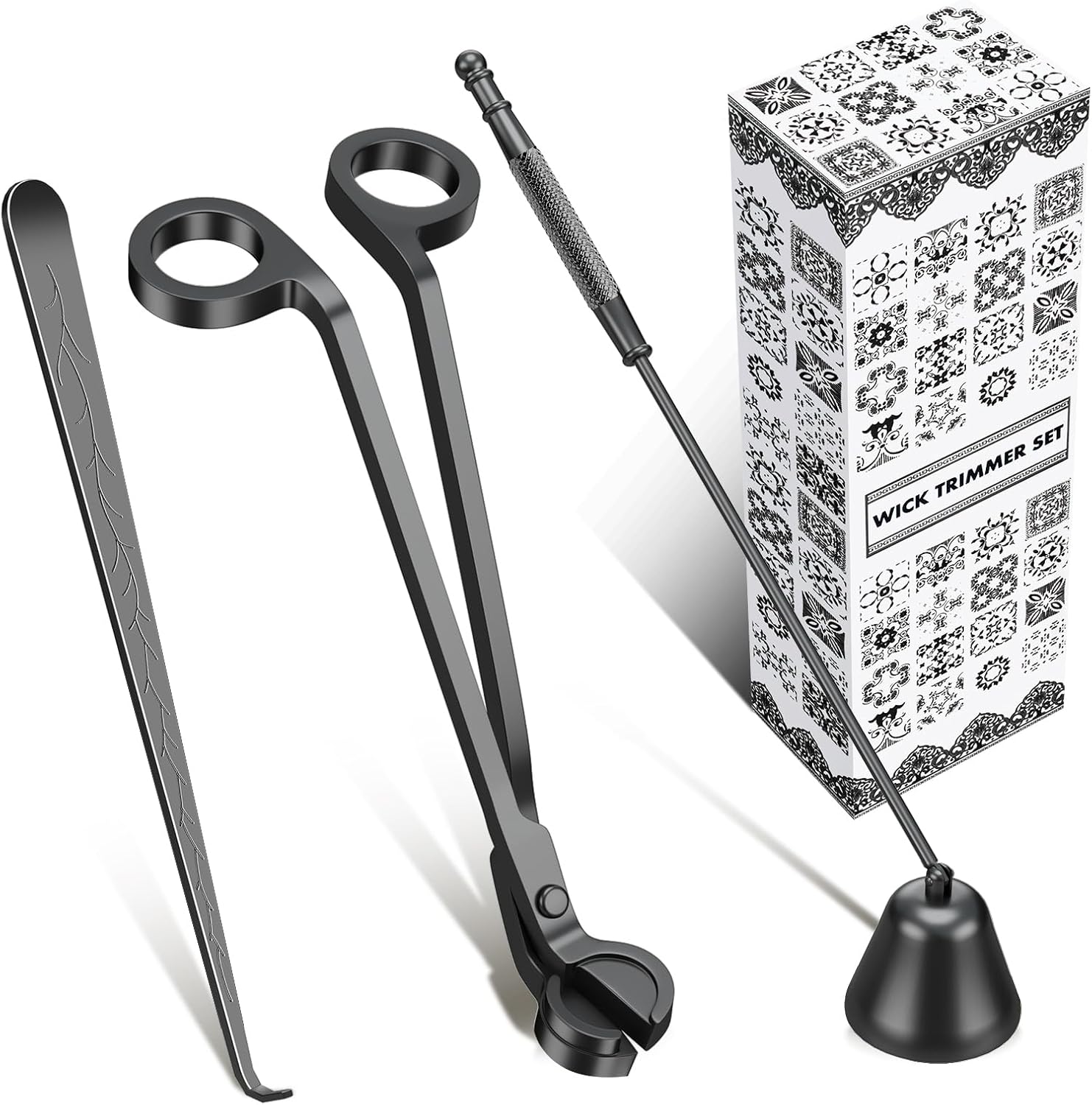 Calary 3 in 1 Candle Care Kit with Snuffer Trimmer and Dipper Black