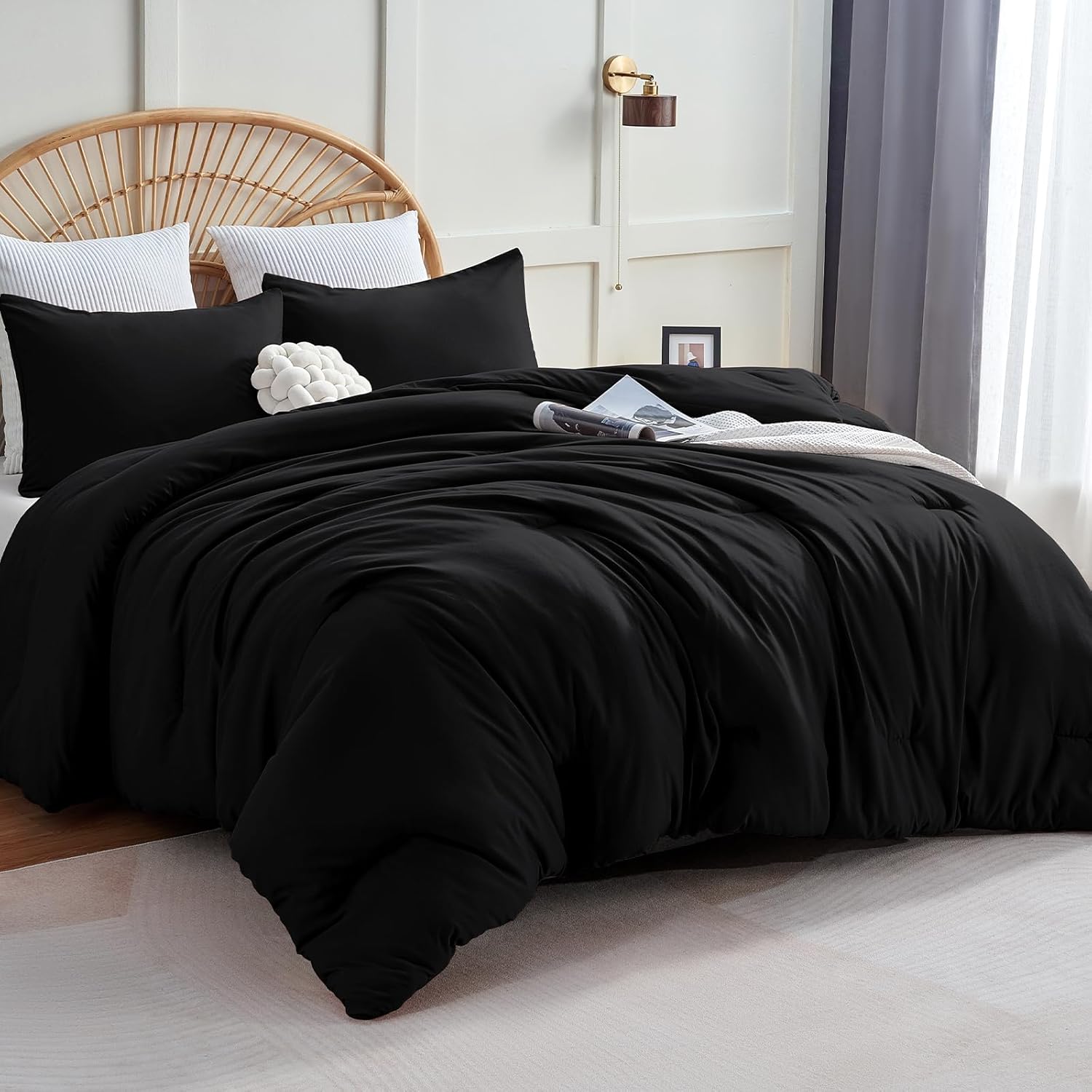 CozyLux Queen Comforter Set Black 3 Piece