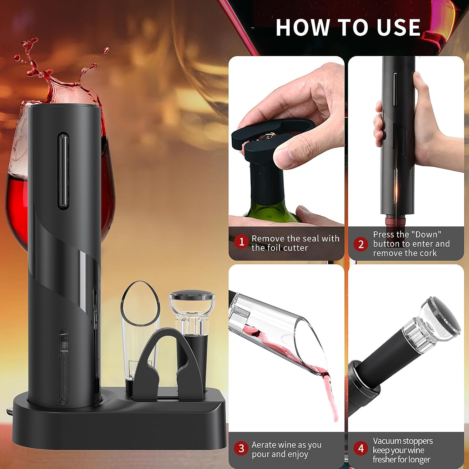 Foibong 4-in-1 Electric Wine Opener Set