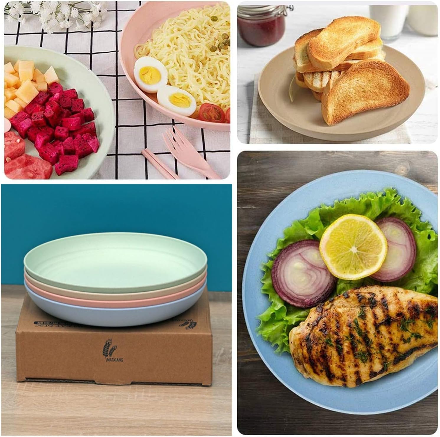 WANBY Lightweight Wheat Straw Plates Unbreakable Dinnerware Set 8 Pack