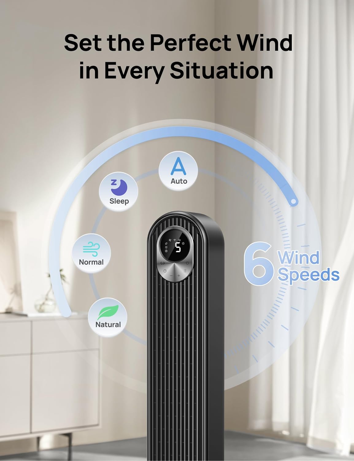 Dreo Tower Fan 42 Inch Bladeless Quiet 6 Speeds