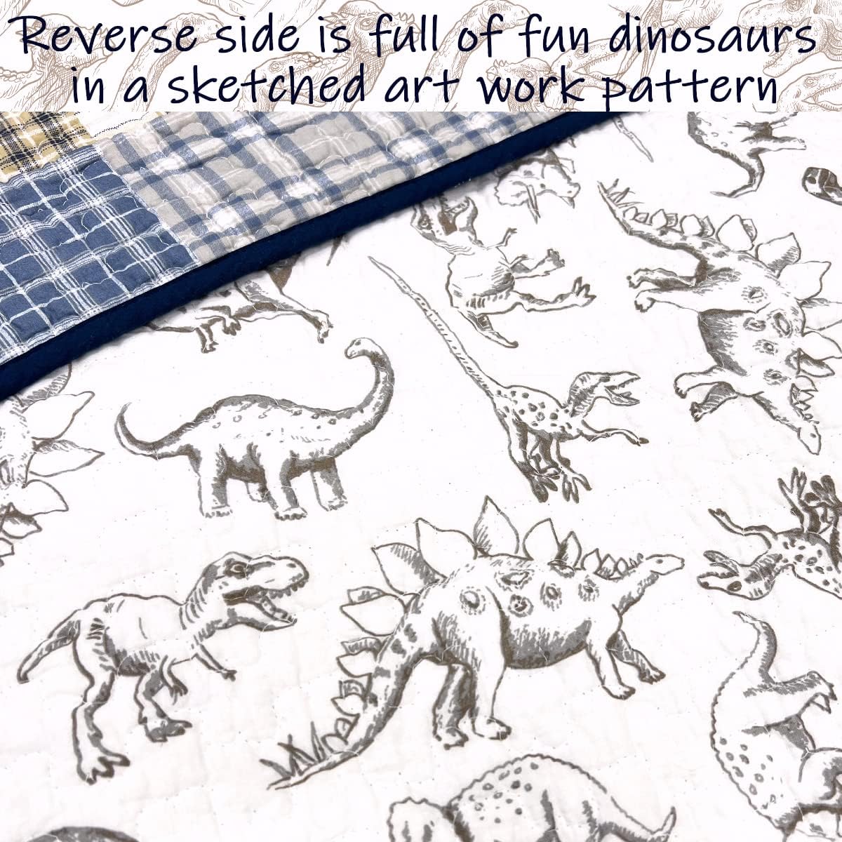 Cozy Line Benjamin Dinosaur Plaid Quilt Set for Kids