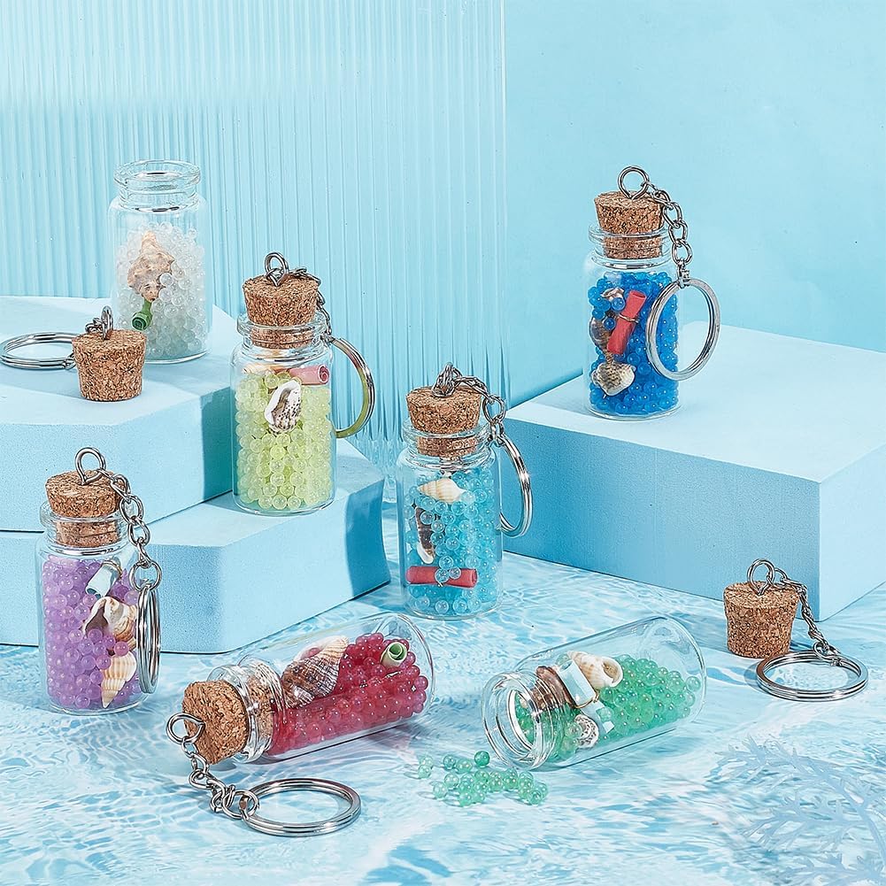 PH PandaHall 7pcs Glass Wishing Jar Keychains