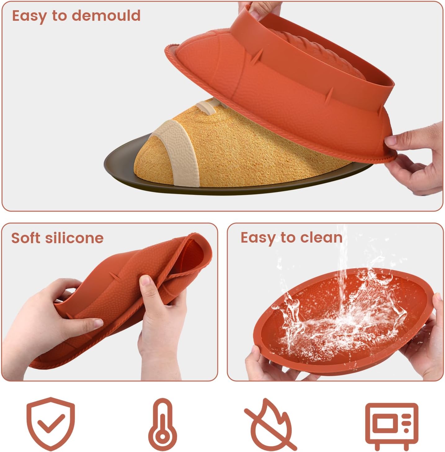 Football Cake Pan 105in Nonstick 3D Silicone Mold for Baking