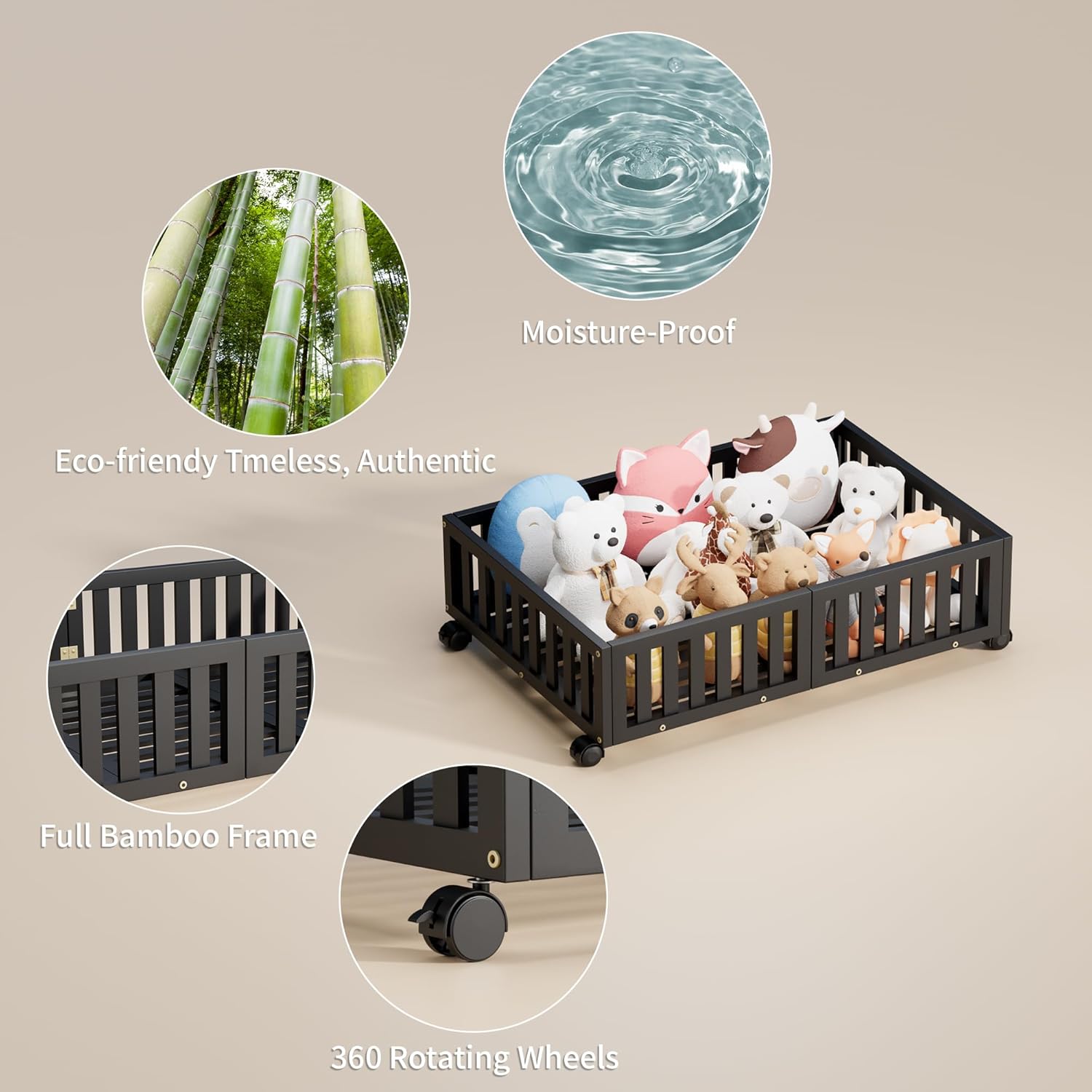 Bamboo Under Bed Storage with Wheels 2 Pack