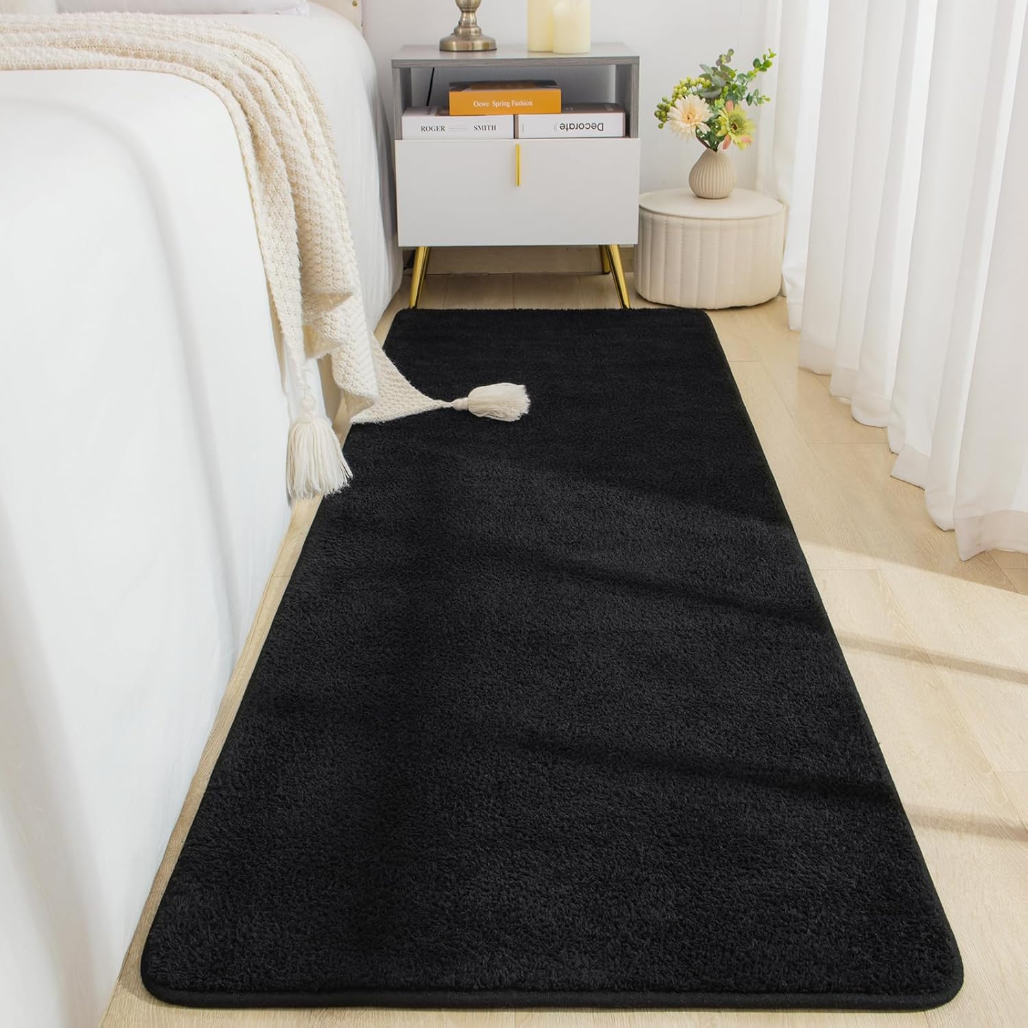 Soft Runner Rugs for Bedroom 2x6 Black Non Slip