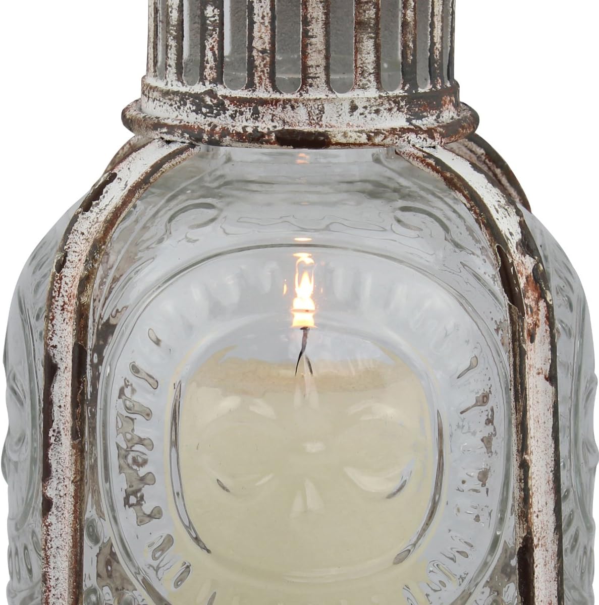 Stonebriar Antique White Metal Votive Candle Lantern with Handle 1