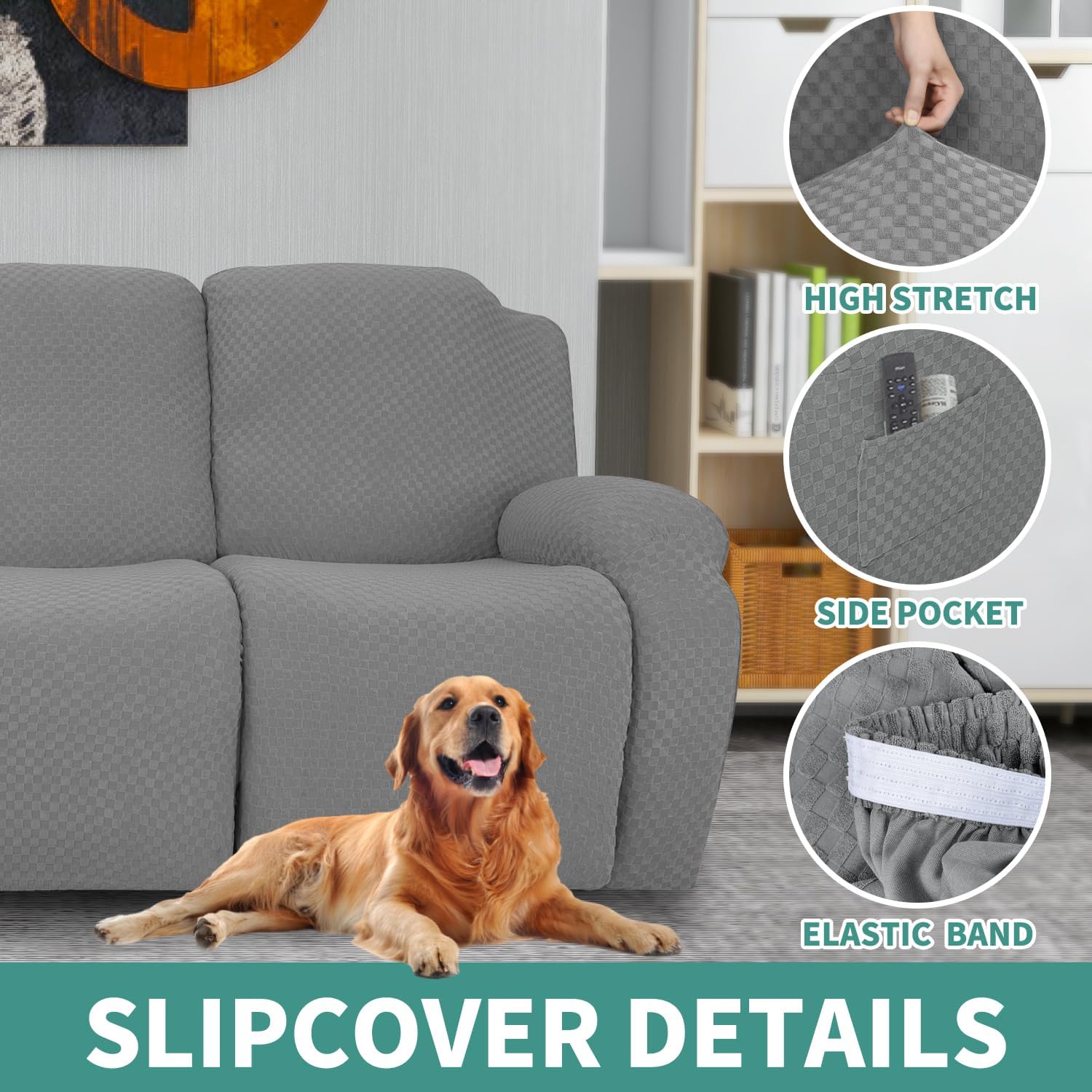 YEMYHOM 4 Piece Stretch Recliner Slipcover with Side Pocket